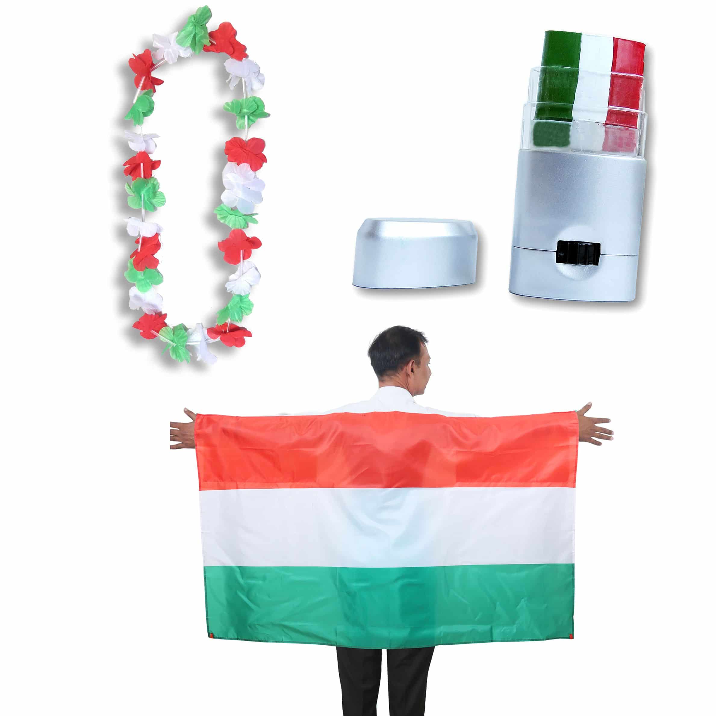 Fan-Paket EM "Ungarn" Hungary Fanset Fußball Hawaiikette Schminkstift Poncho