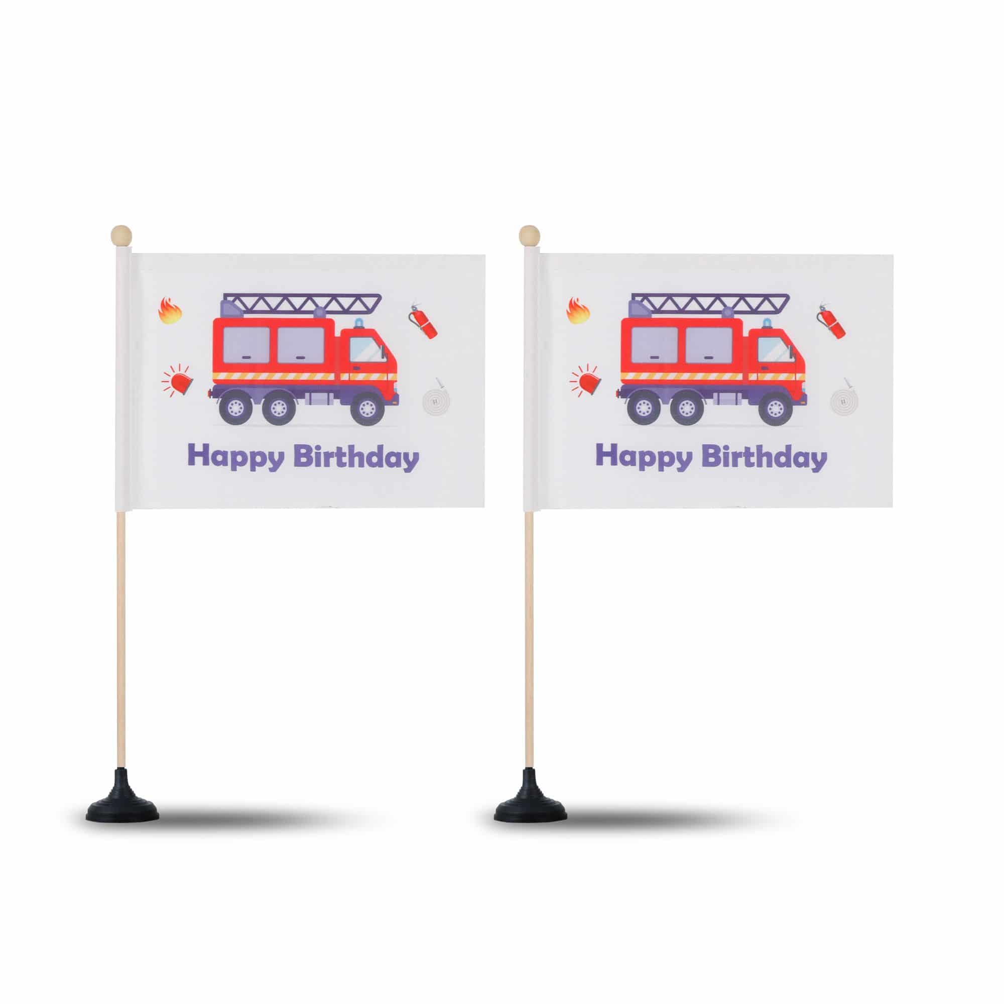 2 er Set Tischfähnchen "Feuerwehr" Happy Birthday Geburtstag