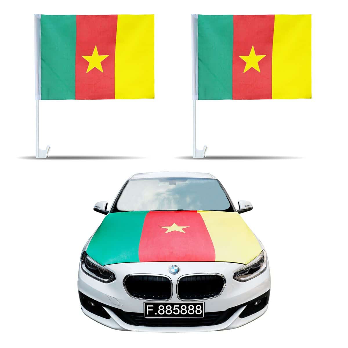 Auto Fan Set Kamerun Fan-Set-10 – Motorhaubenfahne & Fensterfahnen (2 Varianten)
