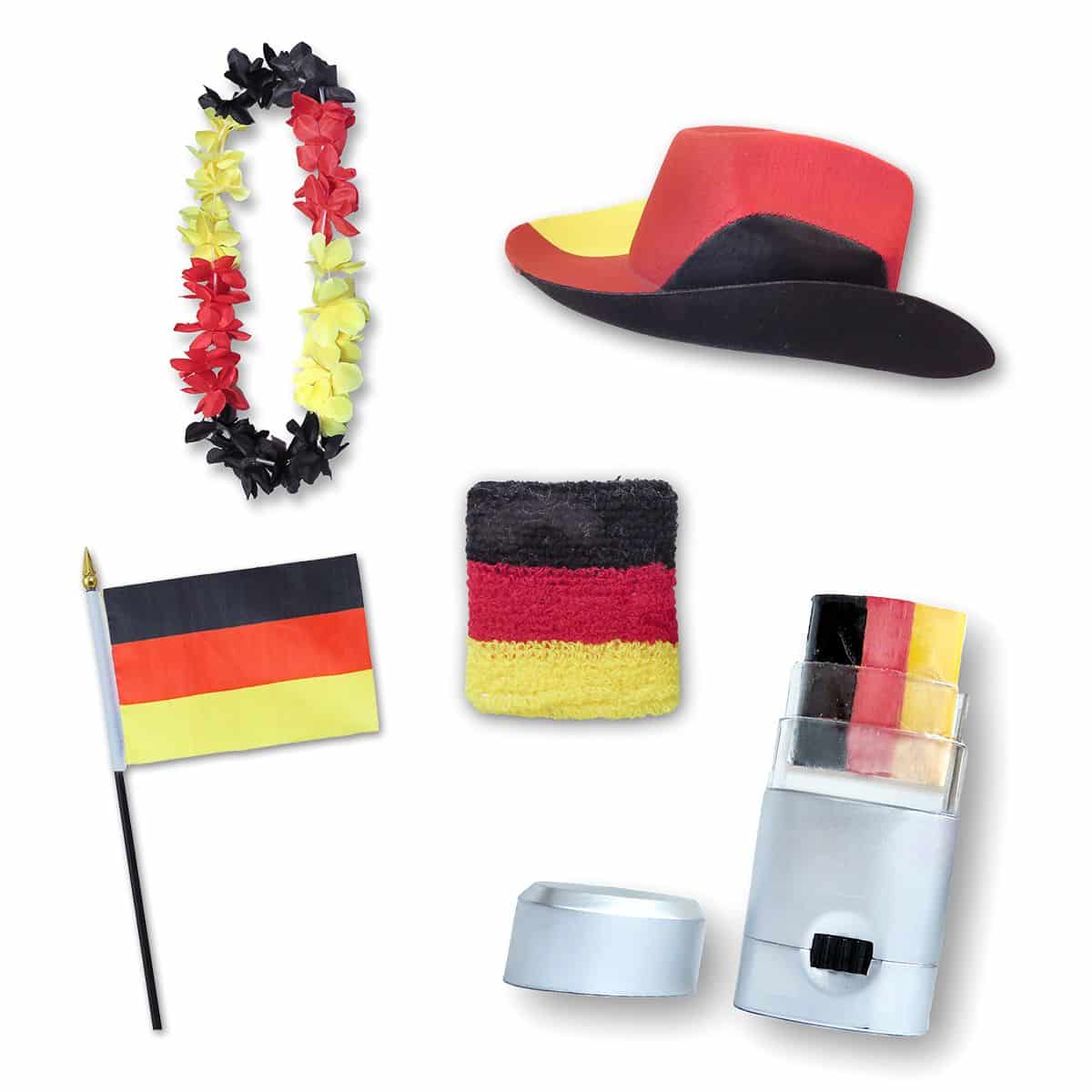 Fan-Paket EM "Deutschland" Germany Fußball Hut Kette Schminke Schweißband Flagge