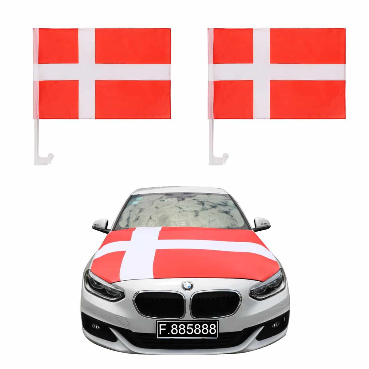 Auto Fan Set Dänemark Fan-Set-10 – Motorhaubenfahne & 2 Fensterfahnen (3 Varianten)
