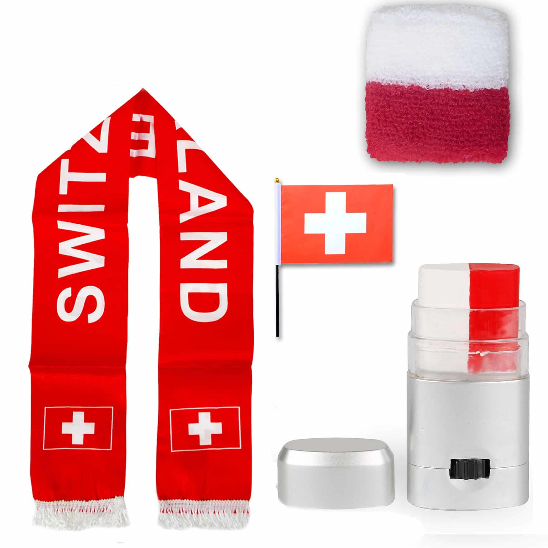 FAN PAKET EM "Schweiz" Switzerland Schal Schminke Schweißband Mini Flagge
