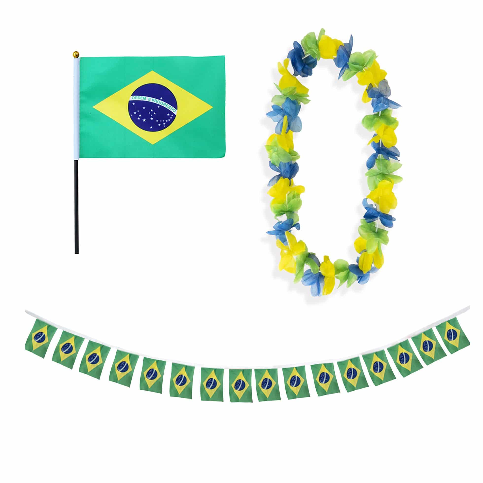 FANSET EM Fußball "Brasilien" Brazil Brasil Girlande Mini Hand Flagge Hawaiikette