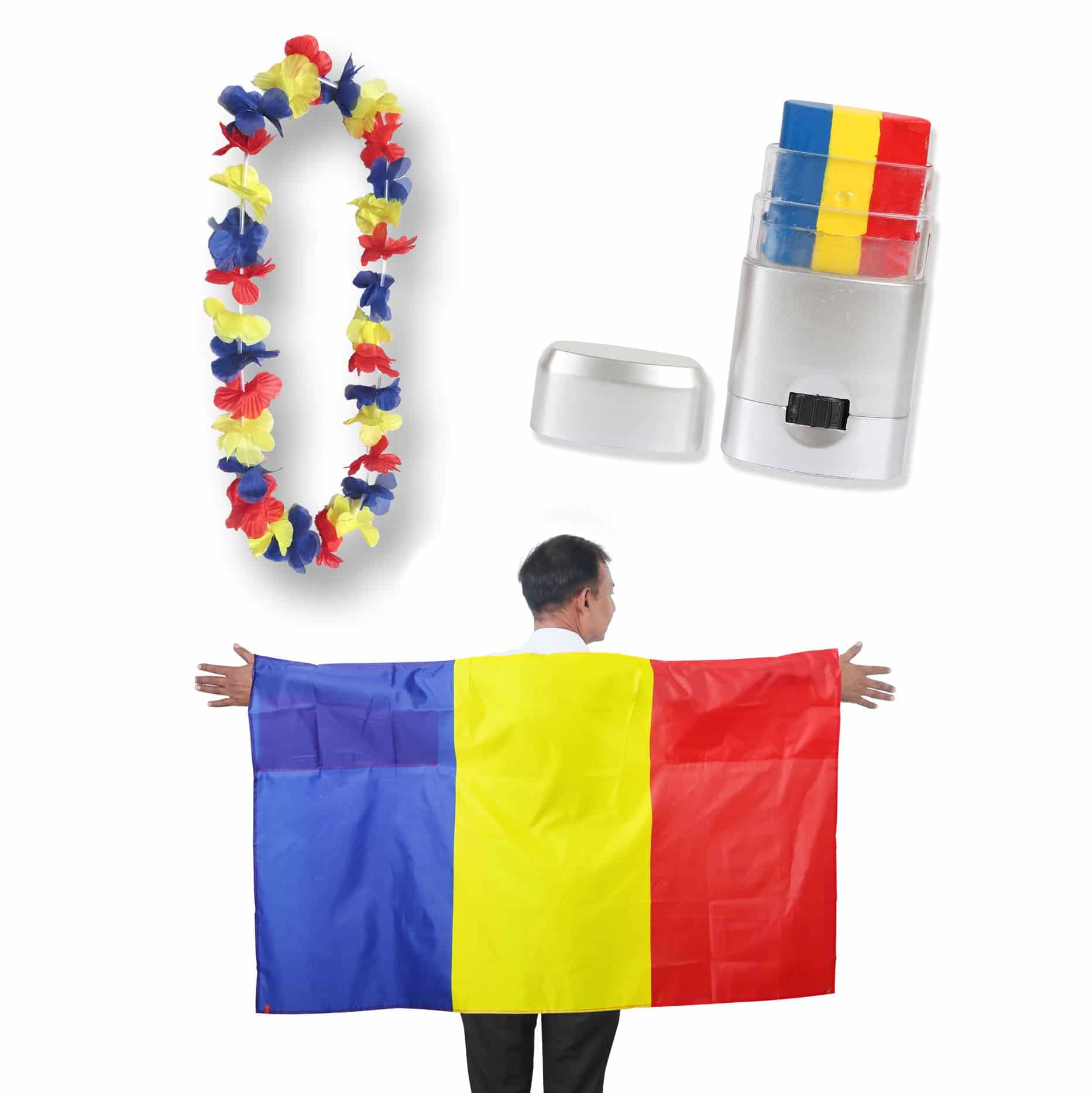 Fan-Paket EM "Rumaenien" Romania Fußball Hawaiikette Schminkstift P