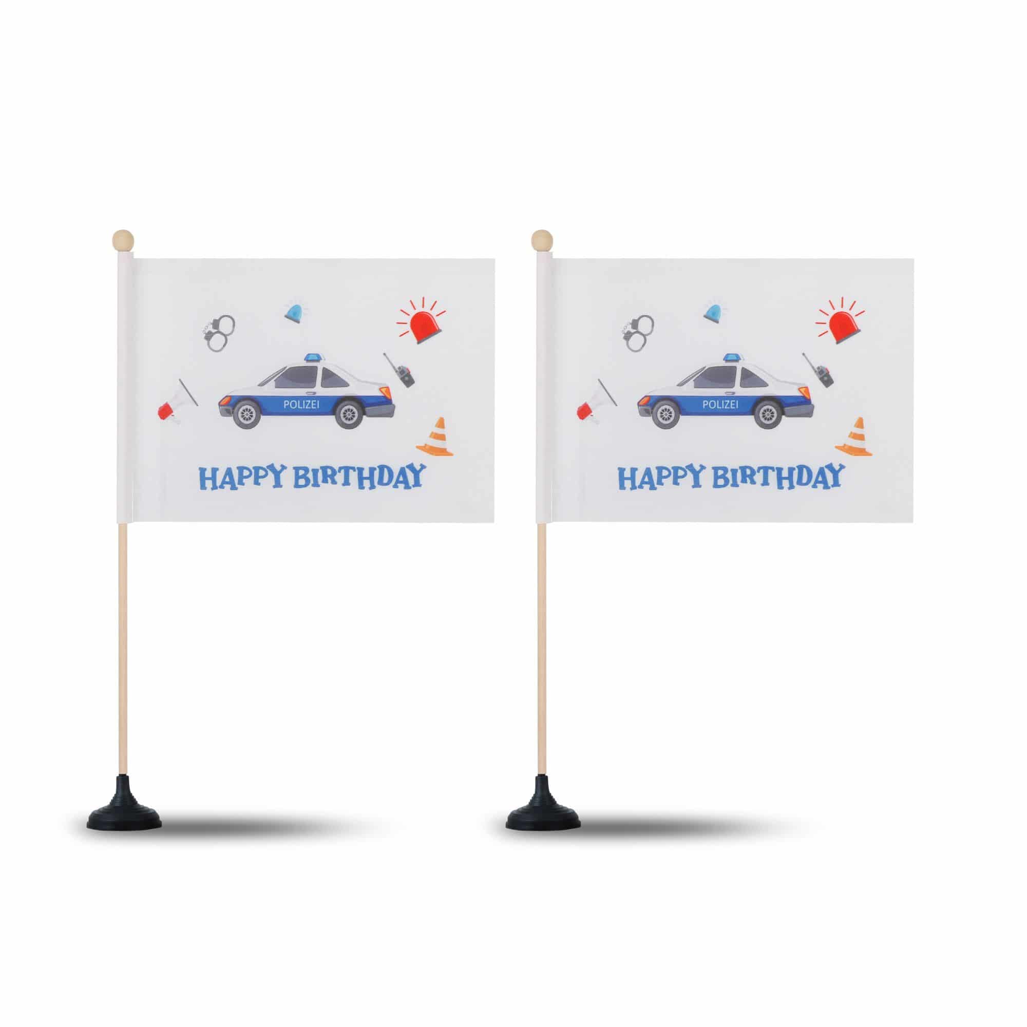 2 er Set Tischfähnchen "Polizei" Happy Birthday Kindergeburtstag Tischdeko