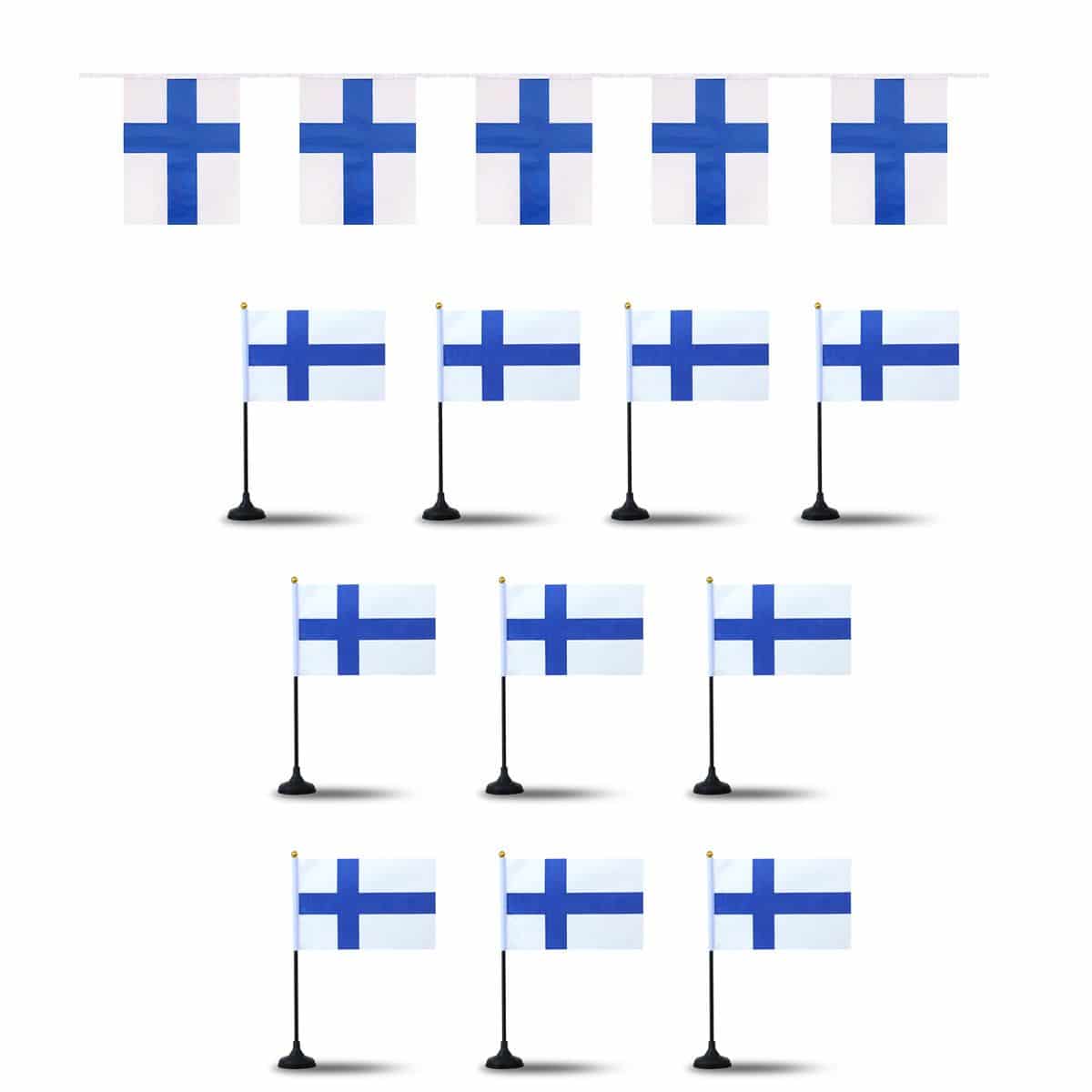 FANSET EM Fußball "Finnland" Girlande Handflaggen Tischhalter