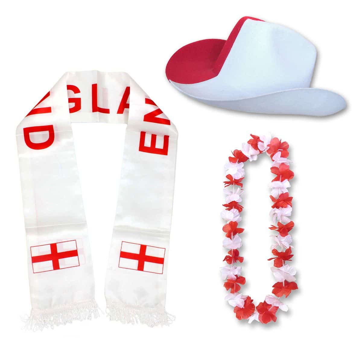 Fan-Paket "England" WM EM Fußball Schal Hawaiikette Hut Fanartikel