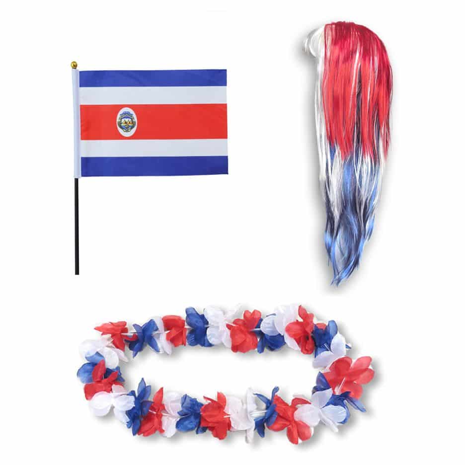 Fanset "Costa Rica" Blumenkette Fahne Flagge Perücke Langhaar