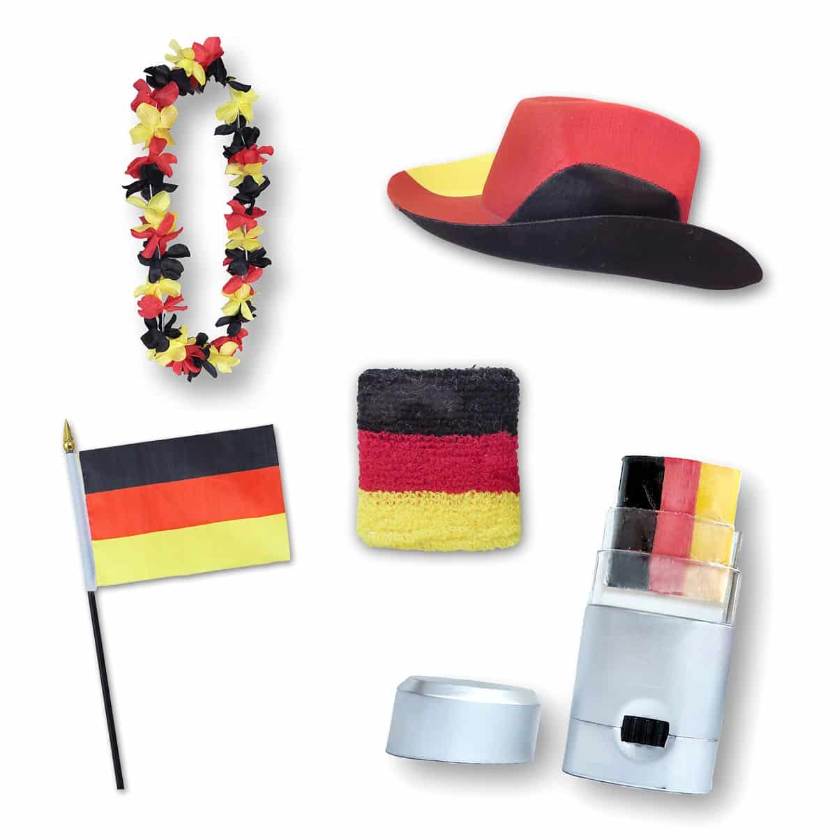 Fan-Paket EM "Deutschland" Germany Fußball Hut Kette Schminke Schweißband Flagge