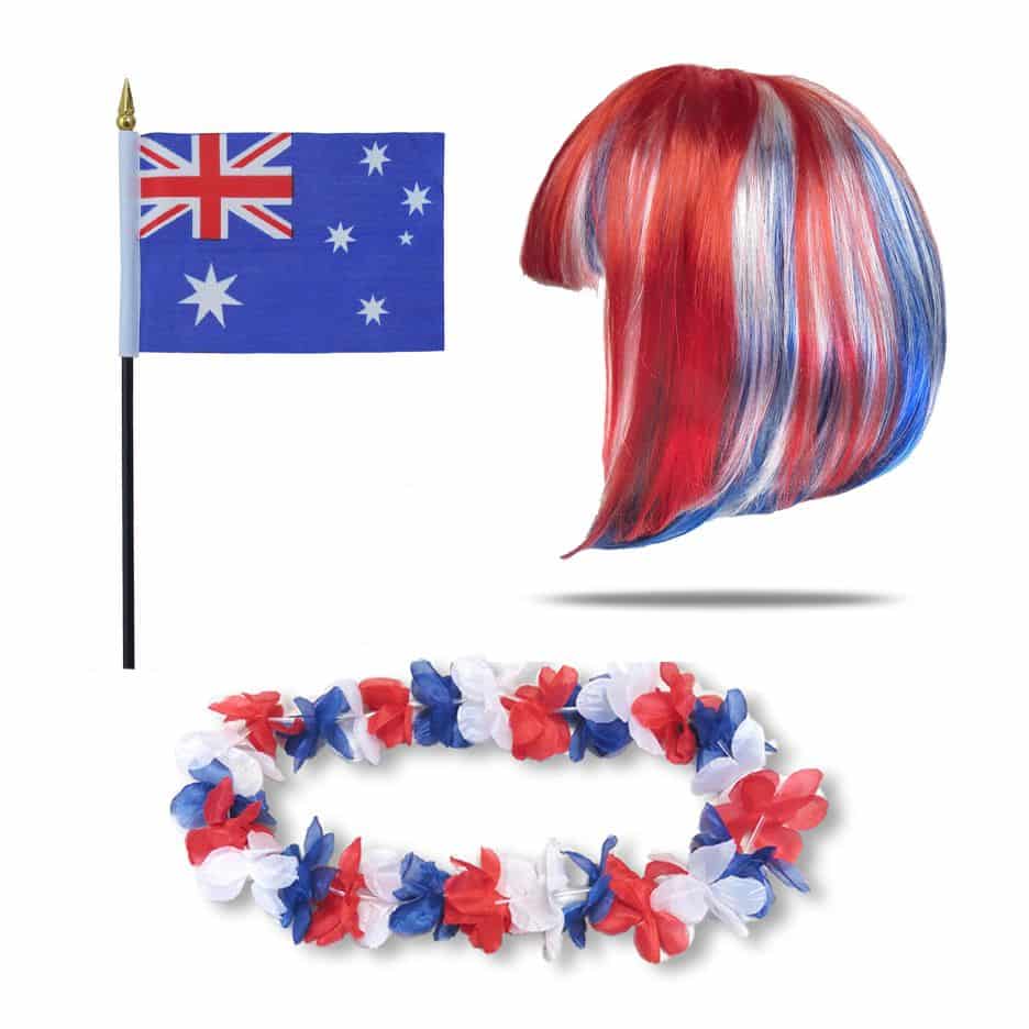 Fanset "Australien" Australia Blumenkette Fahne Flagge Perücke Bob