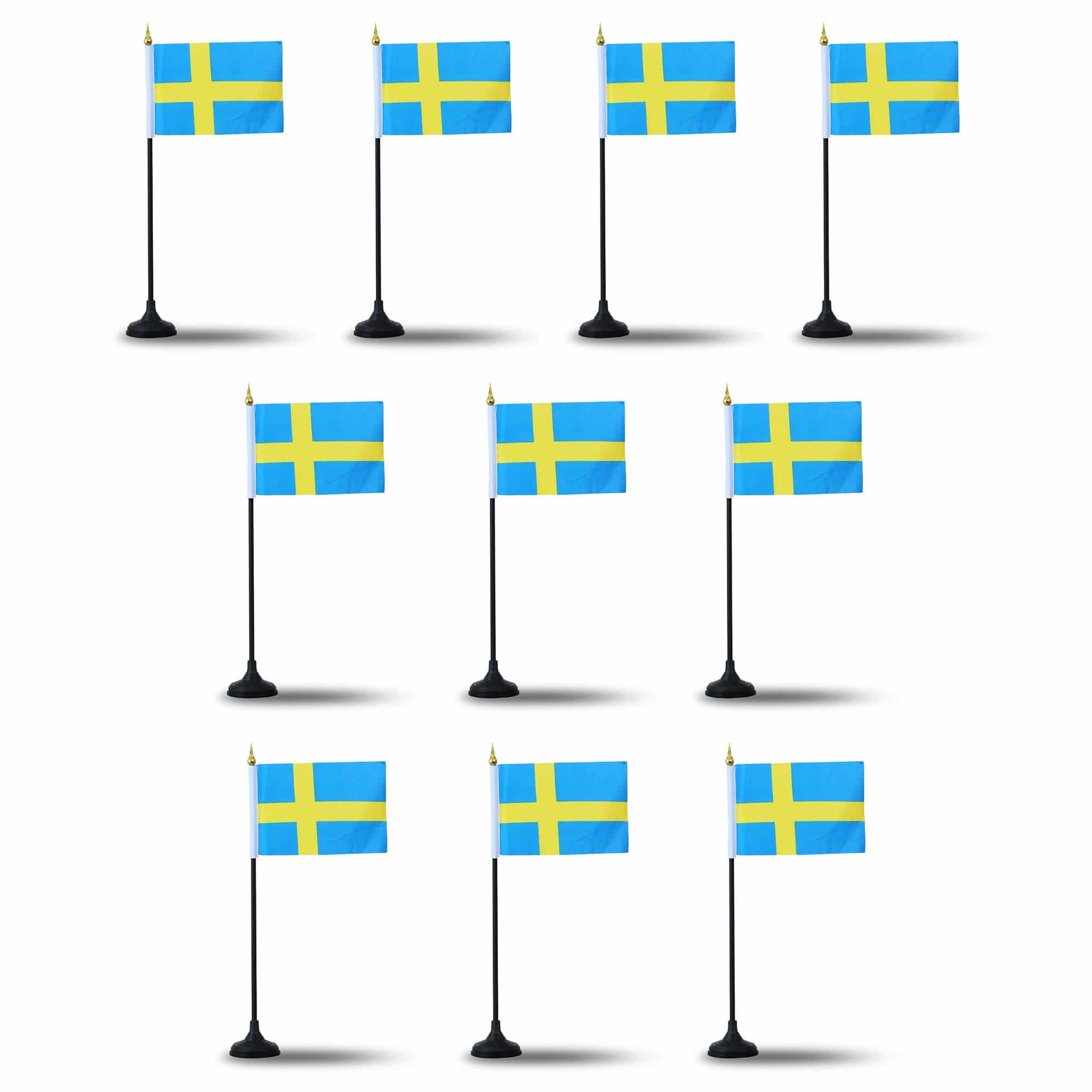 Mini Handfahnen mit Tischständer Fuß 10 Stück Set "Schweden" Sweden EM WM Flaggen Fanartikel