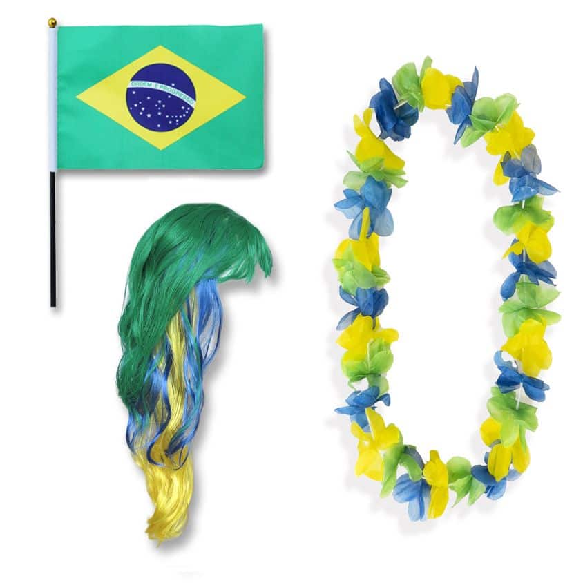 Fanset "Brasilien" Brazil Brasil Blumenkette Fahne Flagge Perücke Langhaar