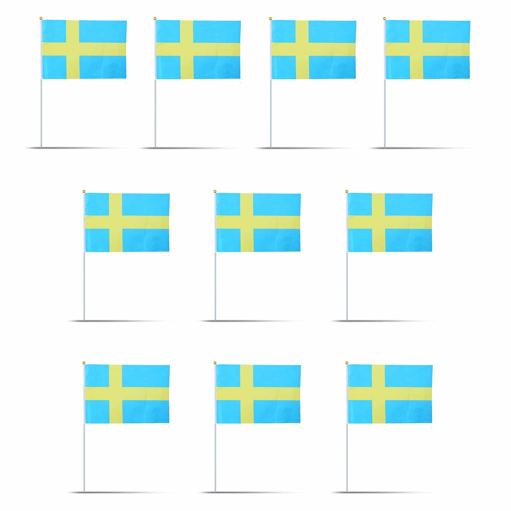 10er Set Fahne Flagge Winkfahne "Schweden" Sweden Handfahne EM WM