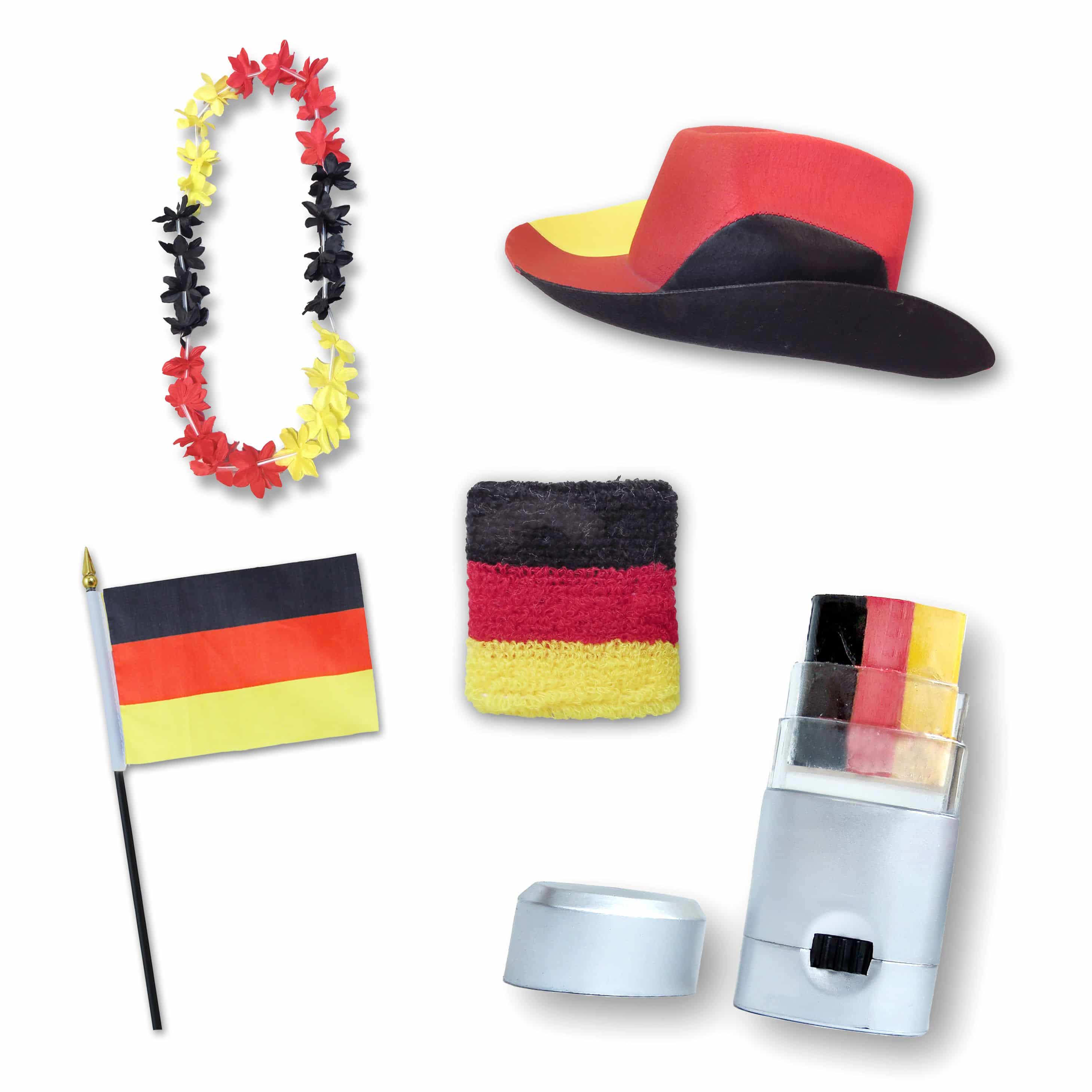 Fan-Paket EM "Deutschland" Germany Fußball Hut Kette Schminke Schweißband Flagge