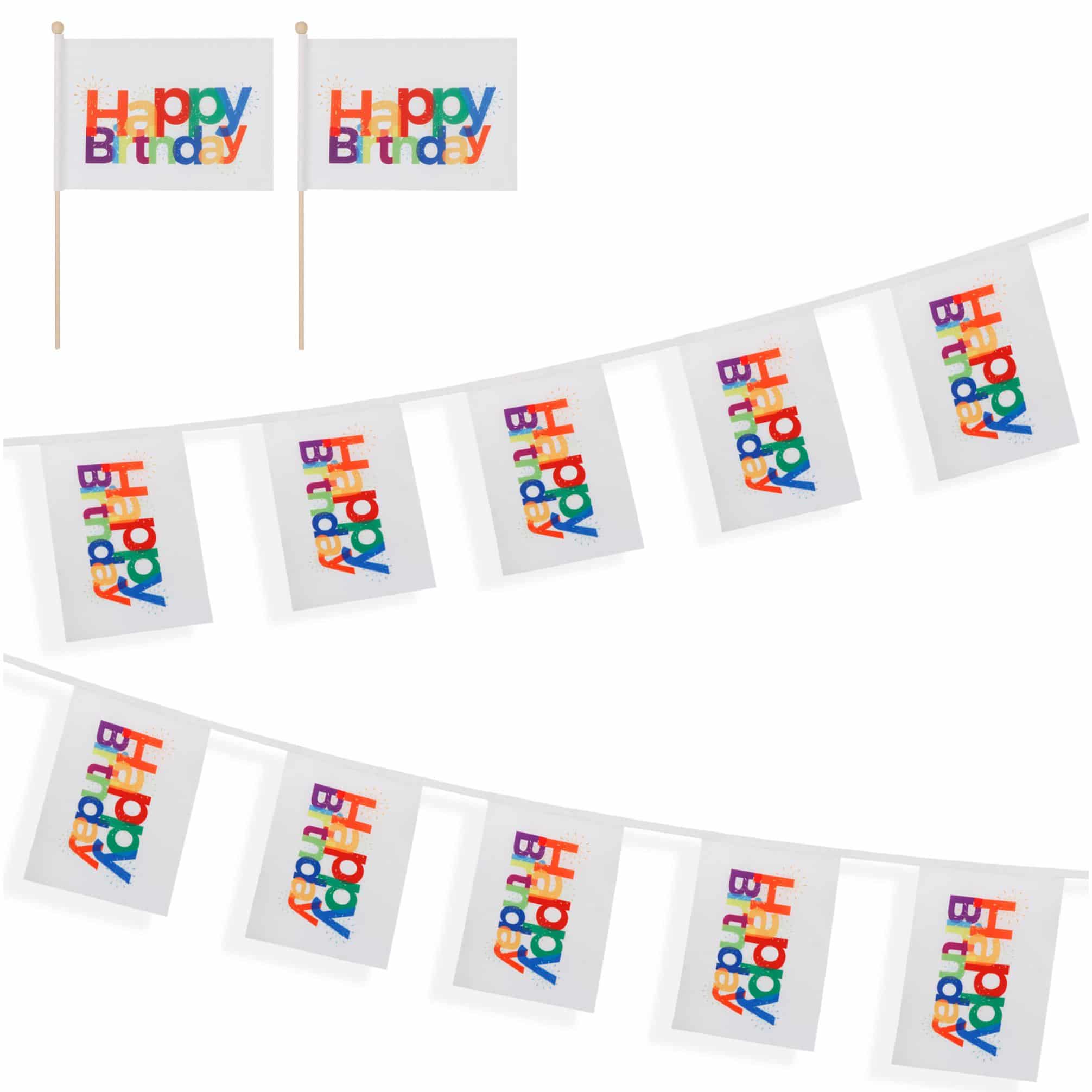 Set Fahnengirlande und Tischfähnchen "Happy Birthday" Geburtstag Partydekoration