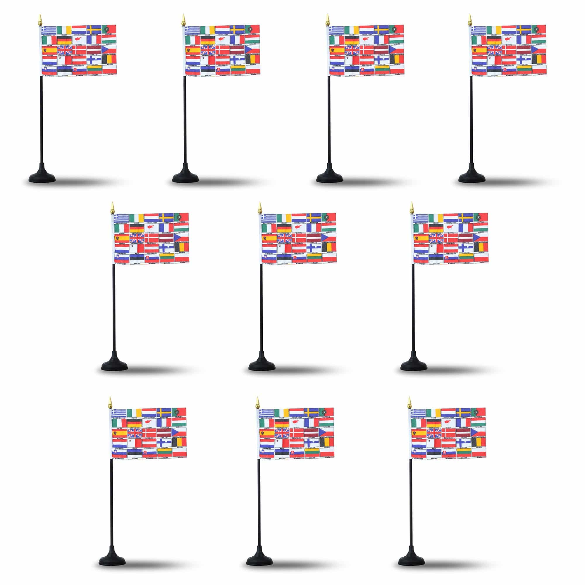 Mini Handfahnen mit Tischständer Fuß 10 Stück Set "EU 25 Läder" Europe 25 countries EM WM Flaggen Fa