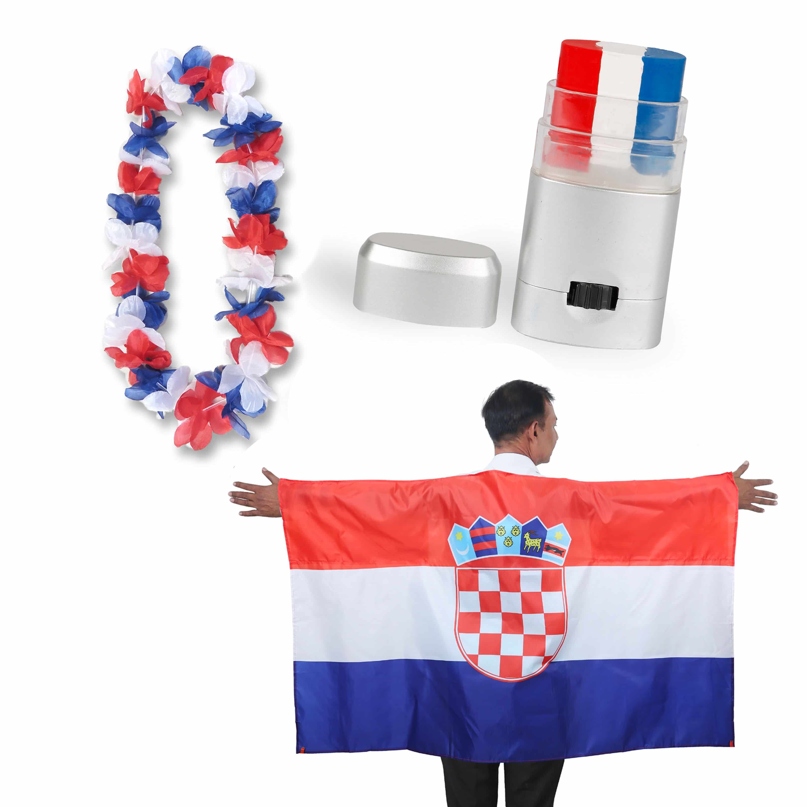 Fan-Paket EM "Kroatien" Croatia Fanset Fußball Hawaiikette Schminkstift Poncho