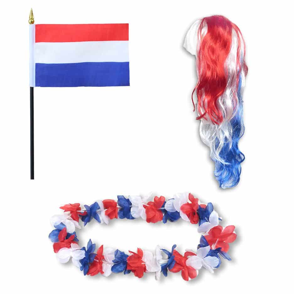 Fanset "Niederlande" Netherlands Holland Blumenkette Fahne Flagge Perücke Langhaar-Locken