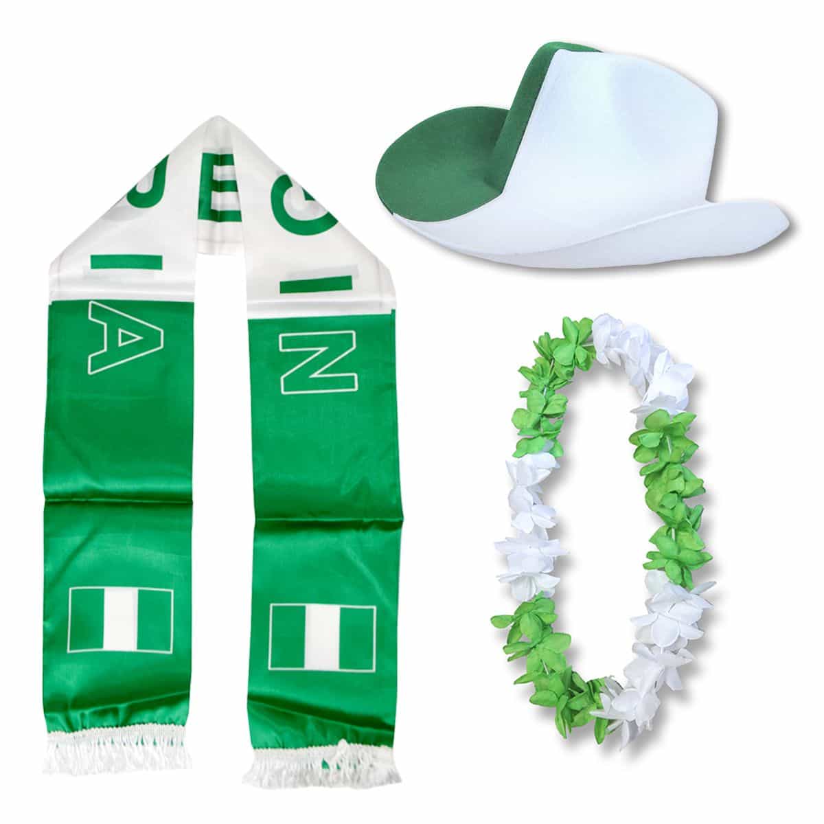 Fan-Paket "Nigerien" Nigeria WM EM Fußball Schal Hawaiikette Hut Fanartikel