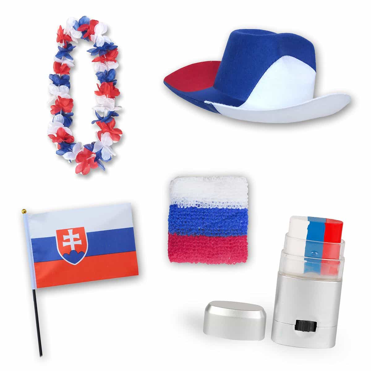 Fan-Paket EM "Slowakei" Slovakia Fußball Hut Kette Schminke Schweißband Flagge