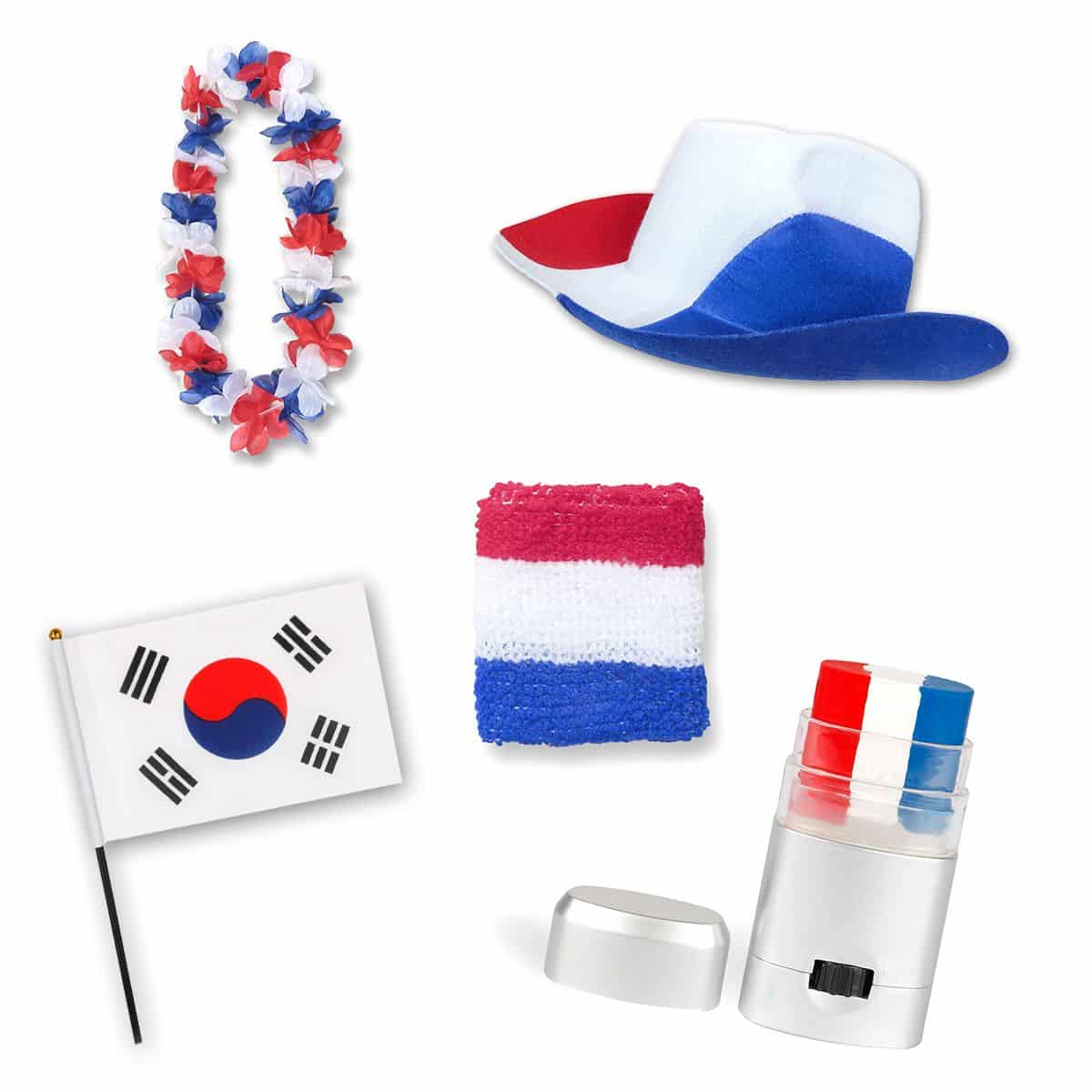 Fan-Paket EM "Südkorea" South Korea Fußball Hut Kette Schminke Schweißband Flagge