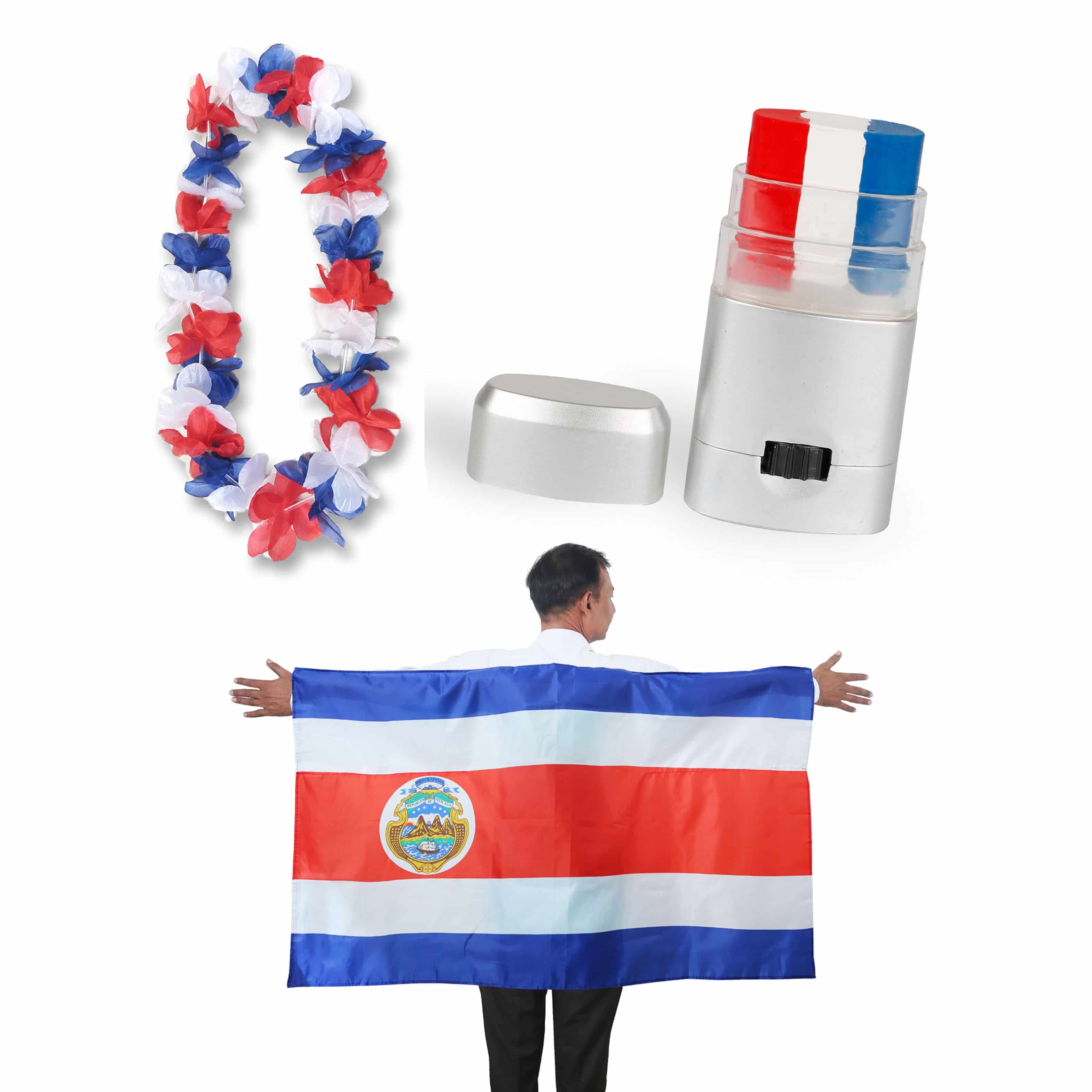 Fan-Paket EM "Costa Rica" Fanset Fußball Hawaiikette Schminkstift Poncho