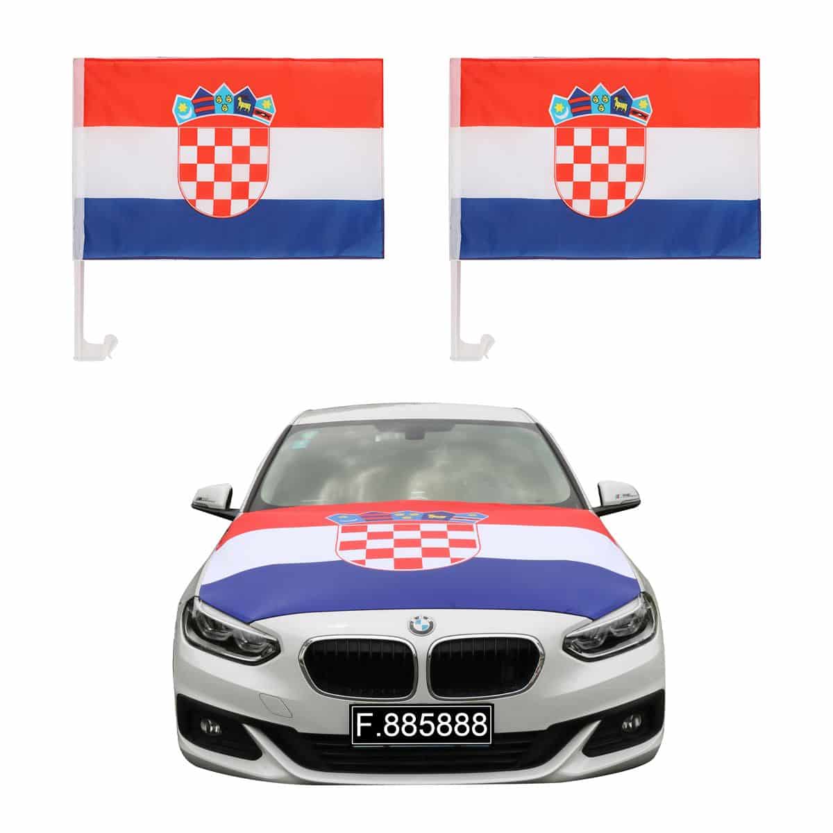 Auto Fan Set Kroatien Fan-Set-10 – Motorhaubenfahne & 2 Fensterfahnen (3 Varianten)