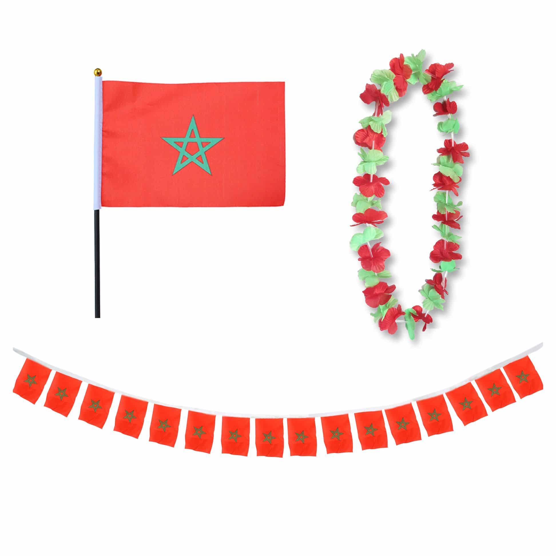 FANSET EM Fußball "Marokko" Morocco Girlande Mini Hand Flagge Hawaiikette
