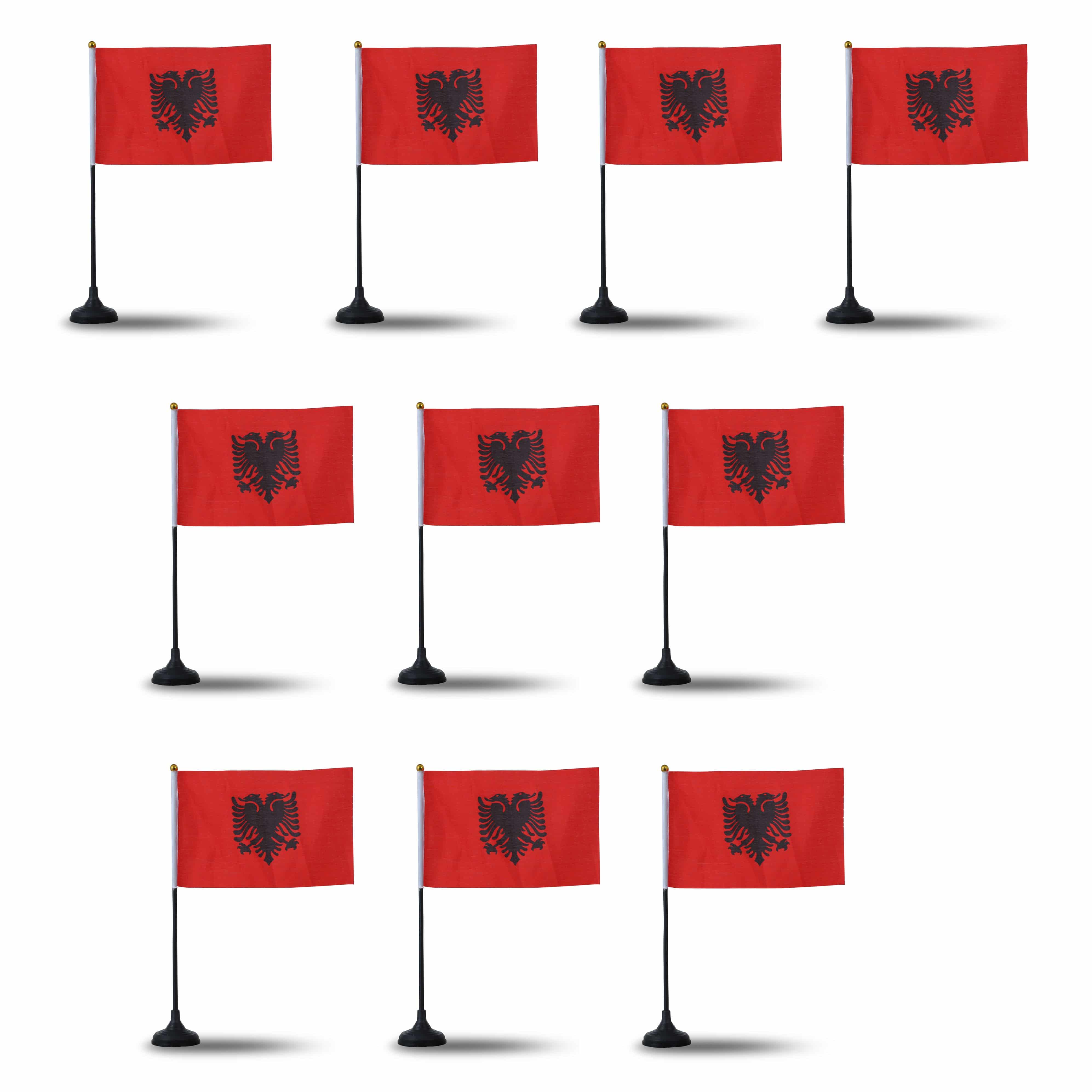 Mini Handfahnen mit Tischständer Fuß 10 Stück Set "Albanien" Albania EM WM Flaggen Fanartikel
