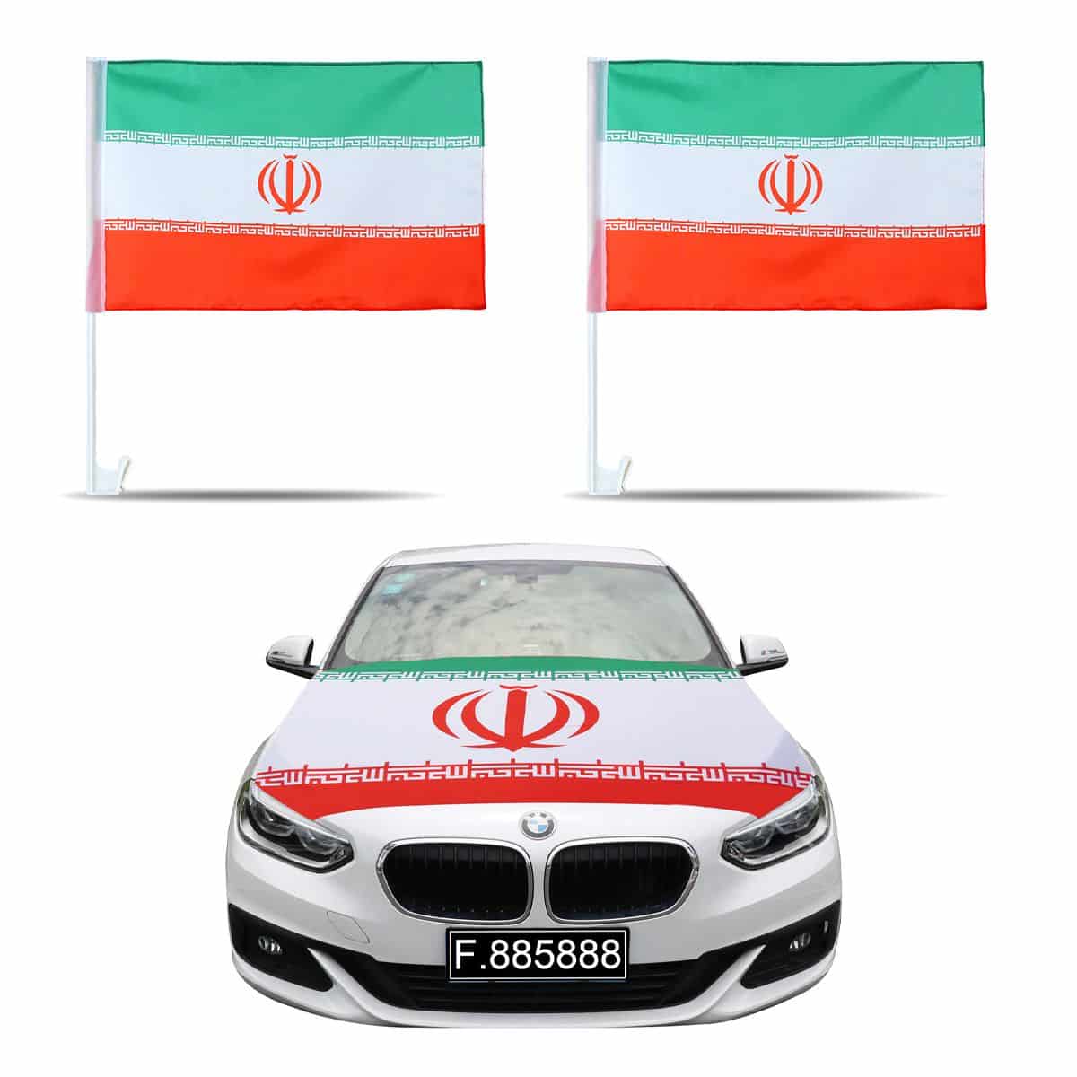 Auto Fan Set Iran Fan-Set-10 – Motorhaubenfahne & 2 Fensterfahnen (3 Varianten)