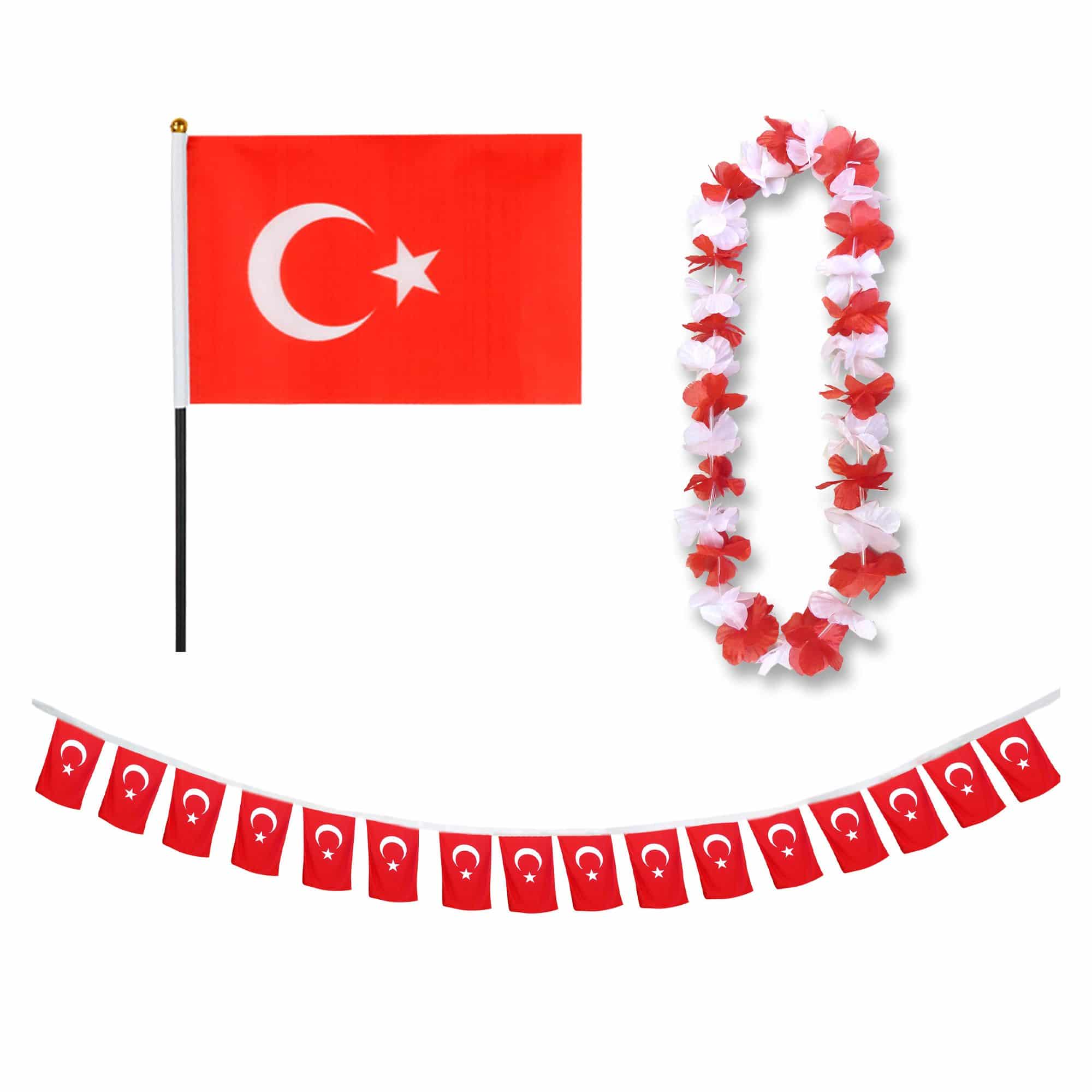 FANSET EM Fußball "Türkei" Turkey Girlande Mini Hand Flagge Hawaiikette