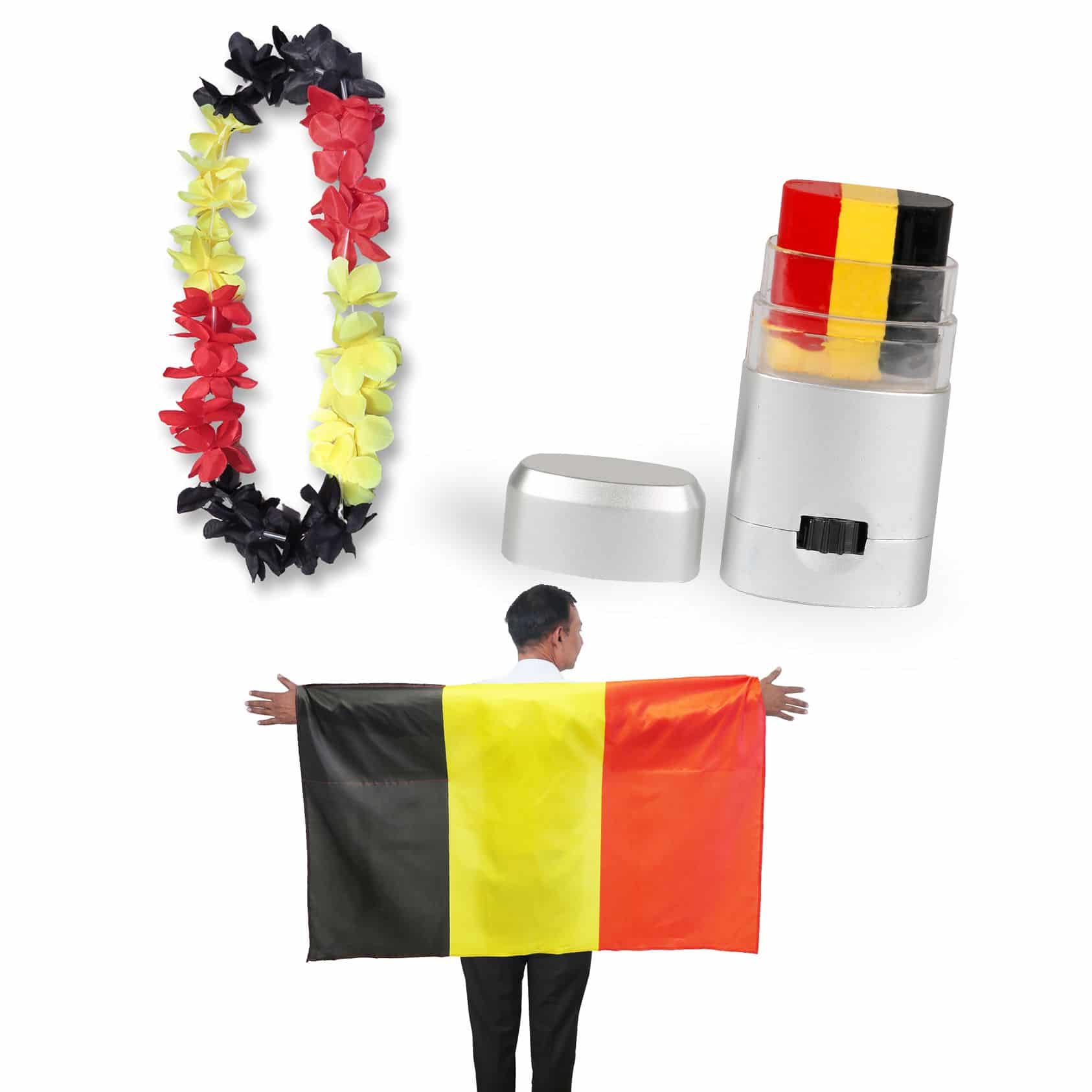 Fan-Paket EM "Belgien" Belgium Fanset Fußball Hawaiikette Schminkstift Poncho