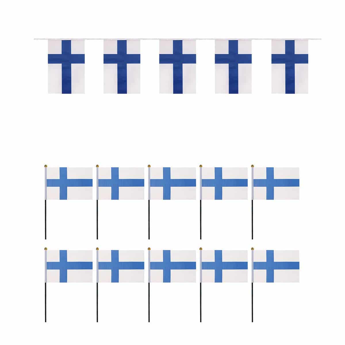 FANSET EM Fußball "Finnland" Girlande 10x Handflaggen