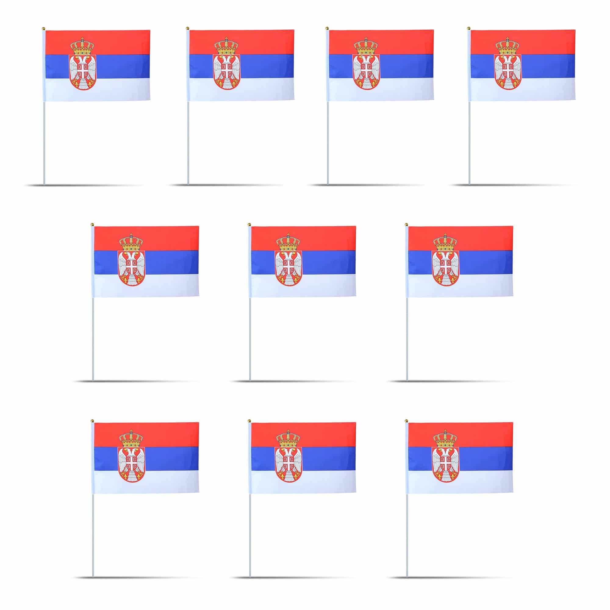 10er Set Fahne Flagge Winkfahne "Serbien" Serbia Handfahne EM WM