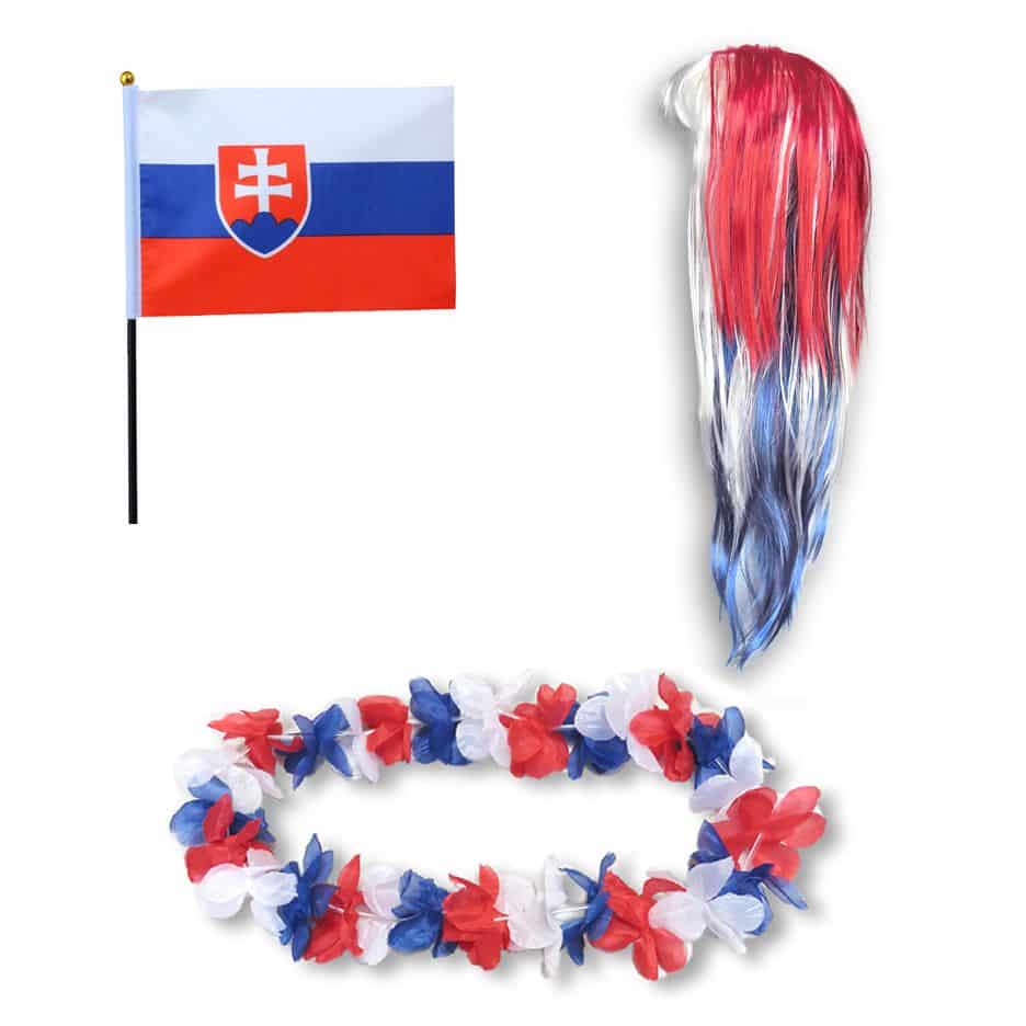 Fanset "Slowakei" Slovakia Blumenkette Fahne Flagge Perücke Langhaar