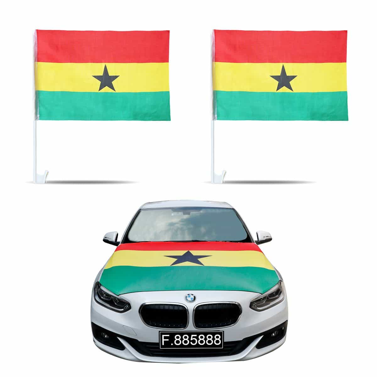Auto Fan Set Ghana Fan-Set-10 – Motorhaubenfahne & Fensterfahnen (2 Varianten)
