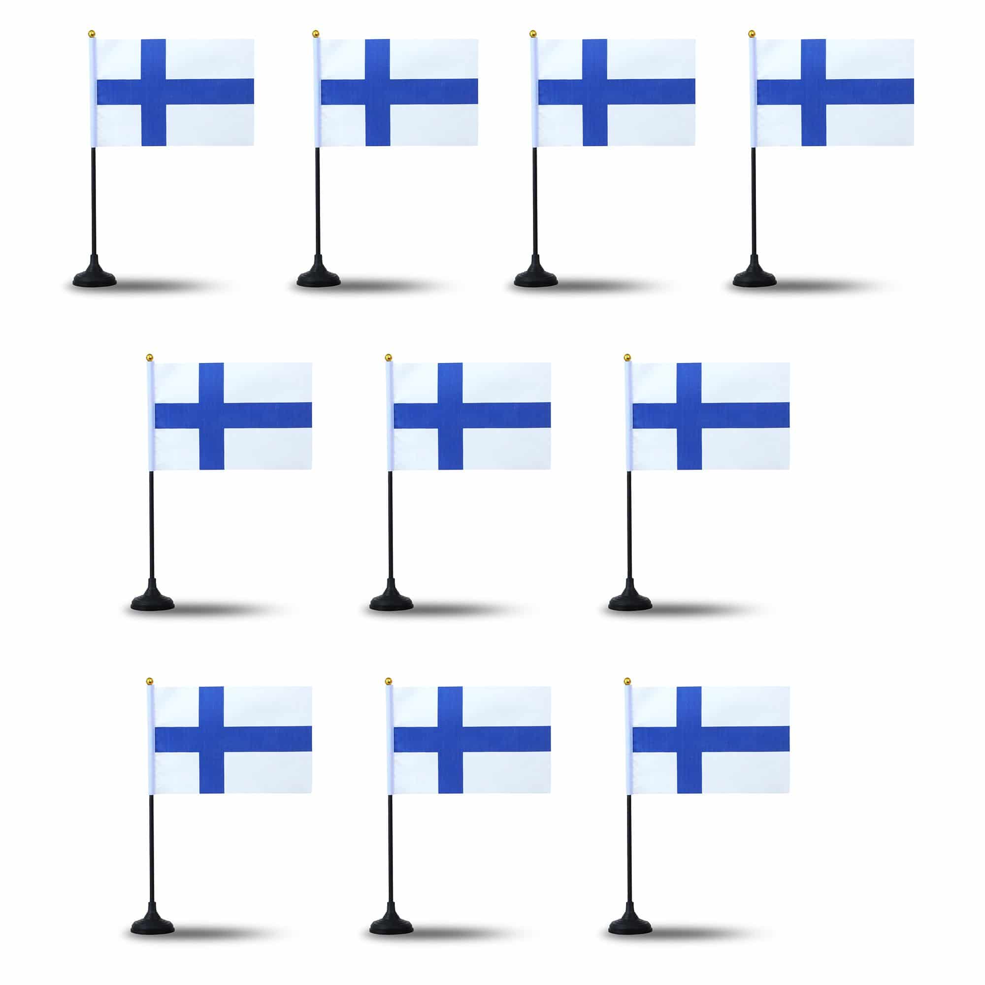 Mini Handfahnen mit Tischständer Fuß 10 Stück Set "Finnland" EM WM Flaggen Fanartikel
