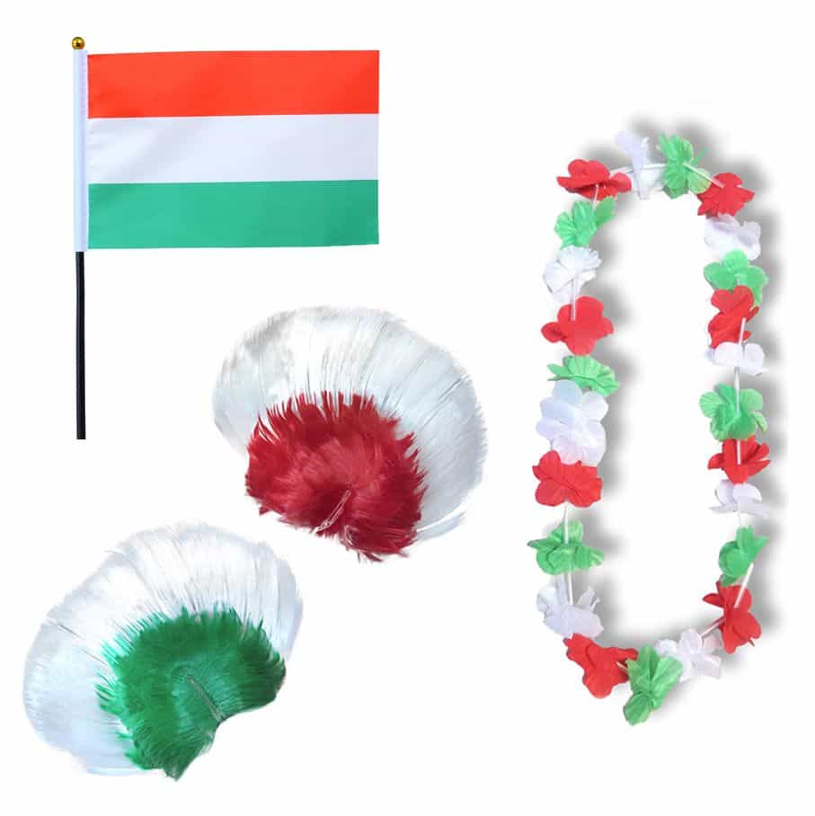Fanset "Ungarn" Hungary Blumenkette Fahne Flagge Perücke Irokese