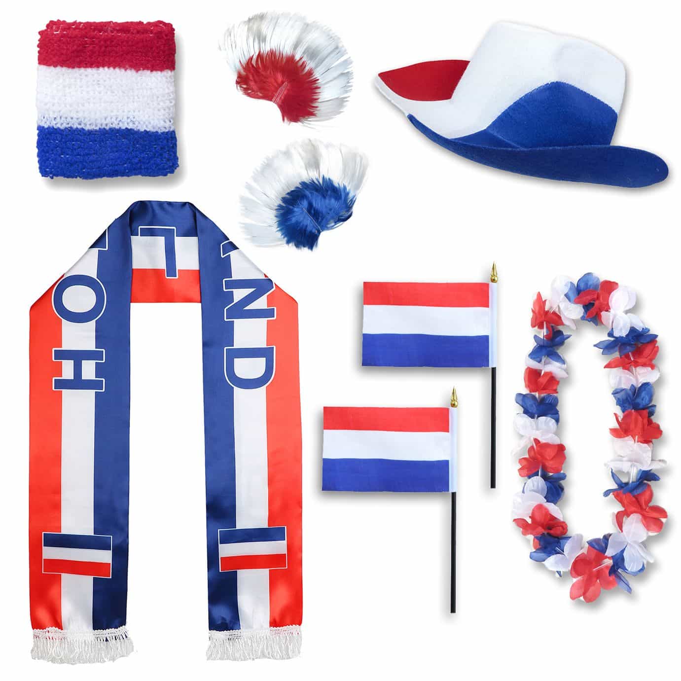 Fan-Paket "Niederlande" Netherlands Holland WM EM Fußball Schal Hawaiikette Hut Schweissband Fahne