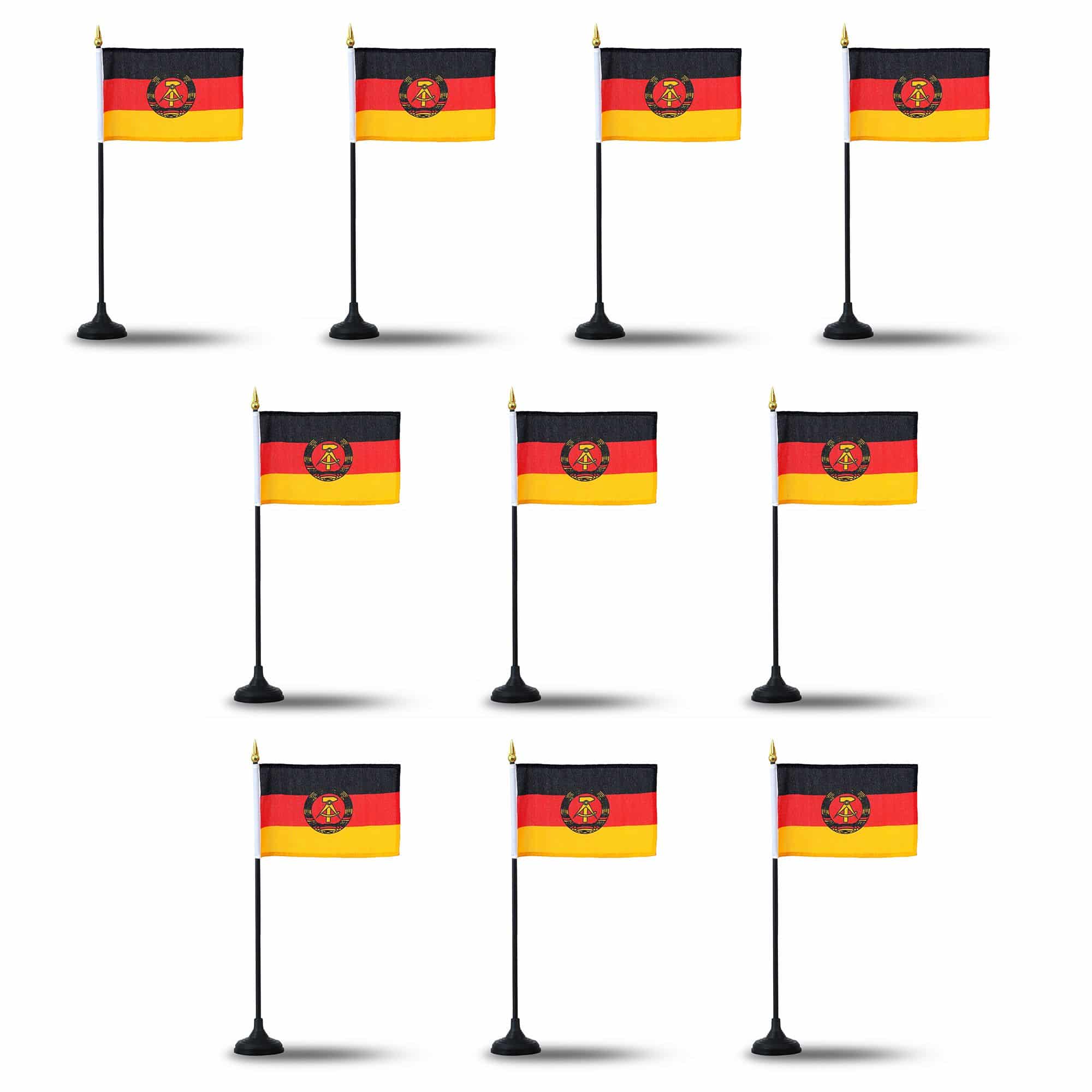 Mini Handfahnen mit Tischständer Fuß 10 Stück Set "DDR" Ostdeutschland EM WM Flaggen Fanartikel