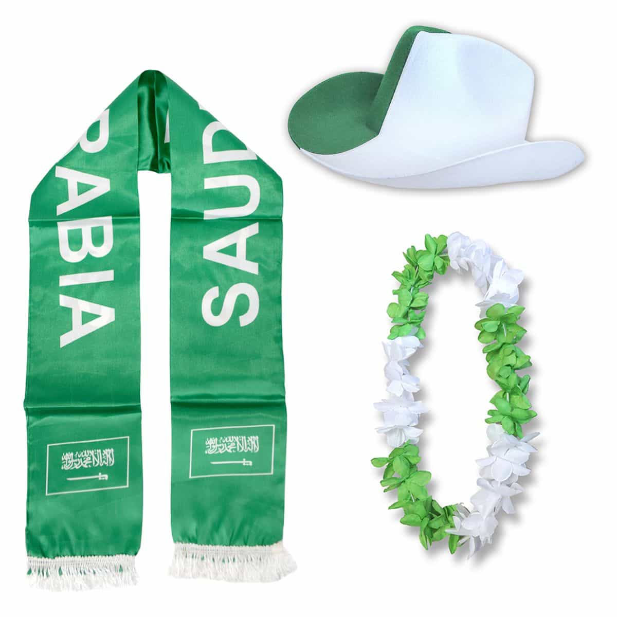 Fan-Paket "Saudi-Arabien" Saudi Arabia WM EM Fußball Schal Hawaiikette Hut Fanartikel