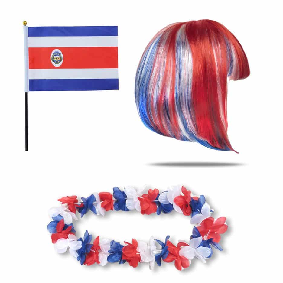 Fanset "Costa Rica" Blumenkette Fahne Flagge Perücke Bob