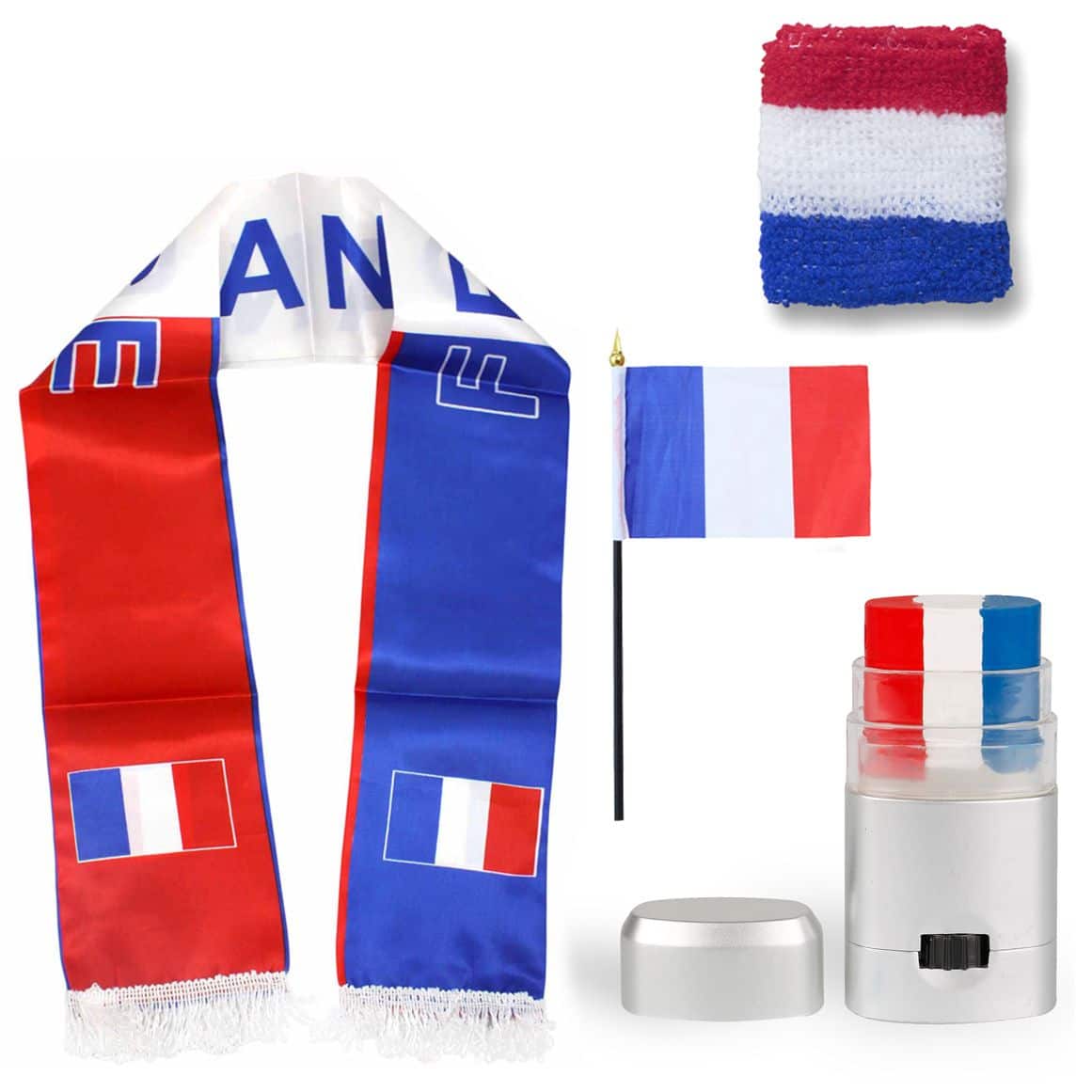 FAN PAKET EM "Frankreich" France Fußball Schal Schminke Schweißband Mini Flagge
