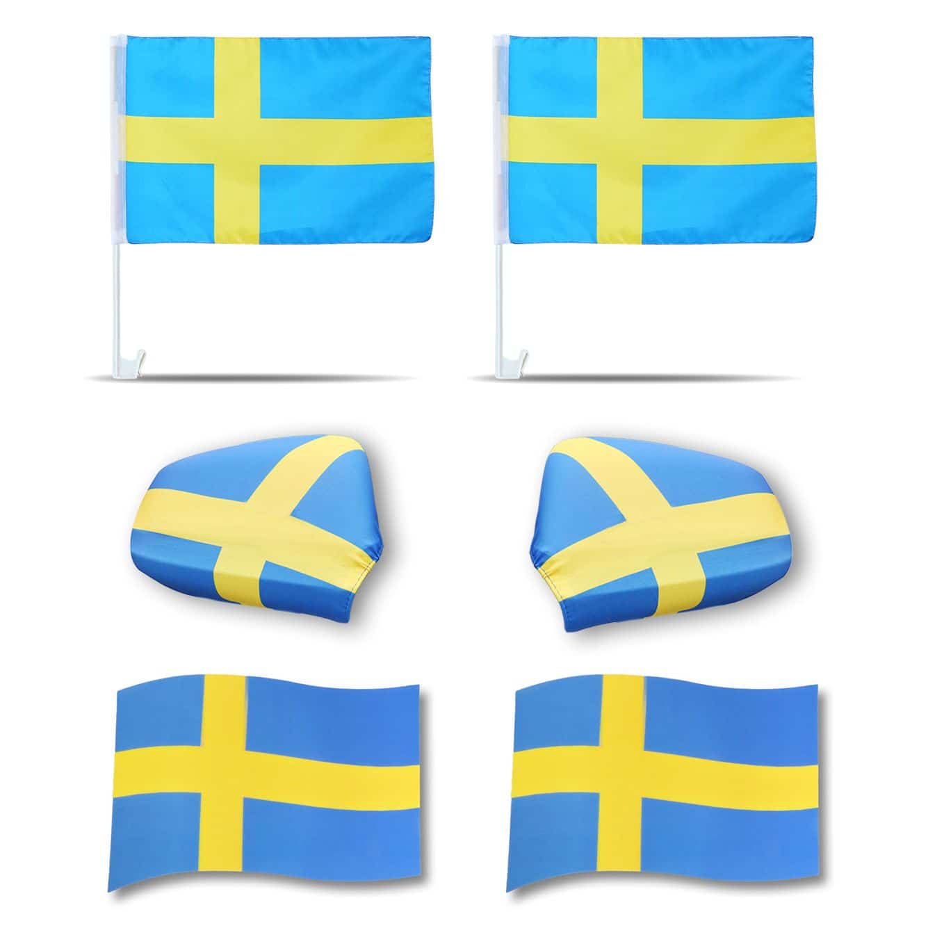 Fanpaket fürs Auto EM "Schweden" Sweden Fußball 3D Magnet Außenspiegel Flaggen