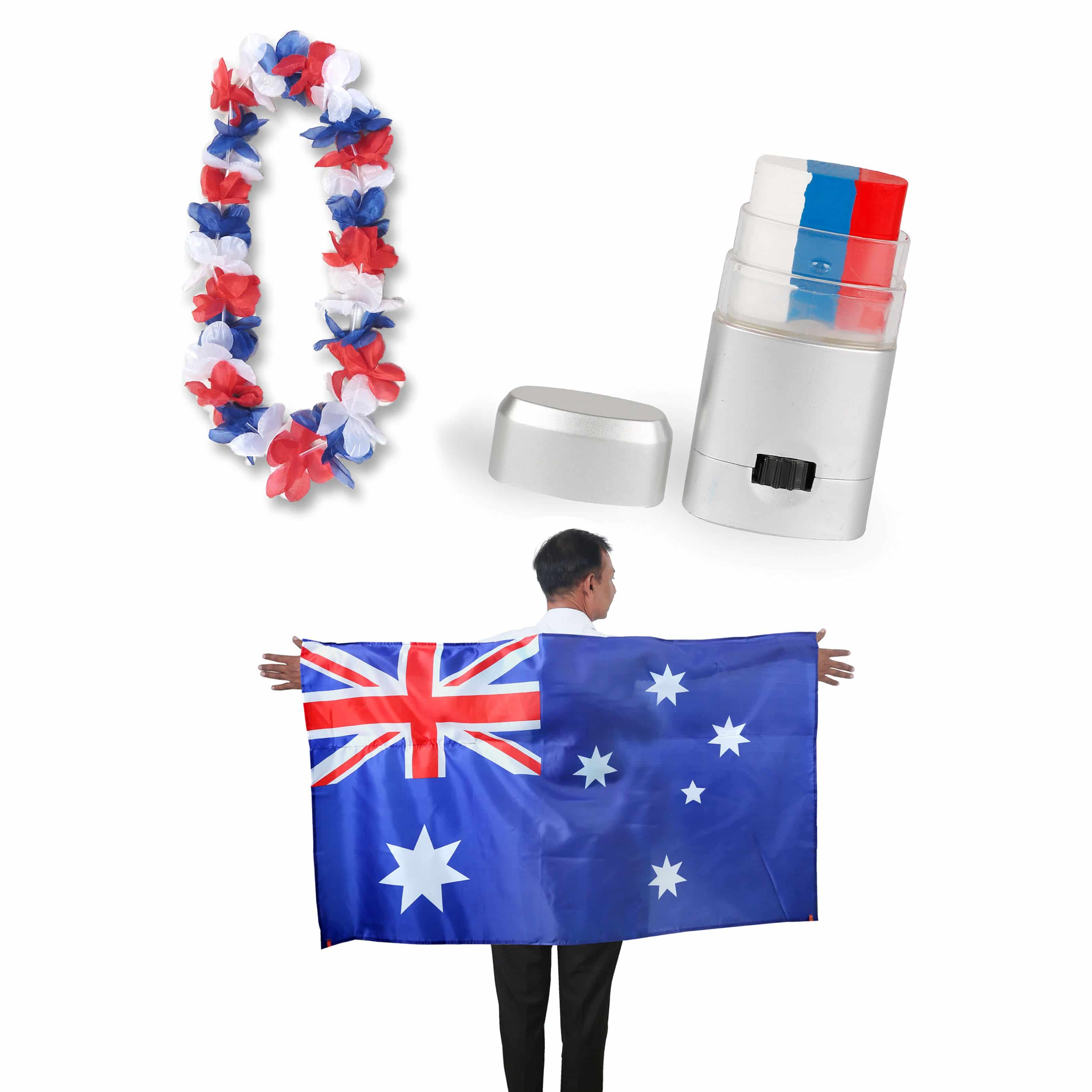 Fan-Paket EM "Australien" Australia Fanset Fußball Hawaiikette Schminkstift Poncho