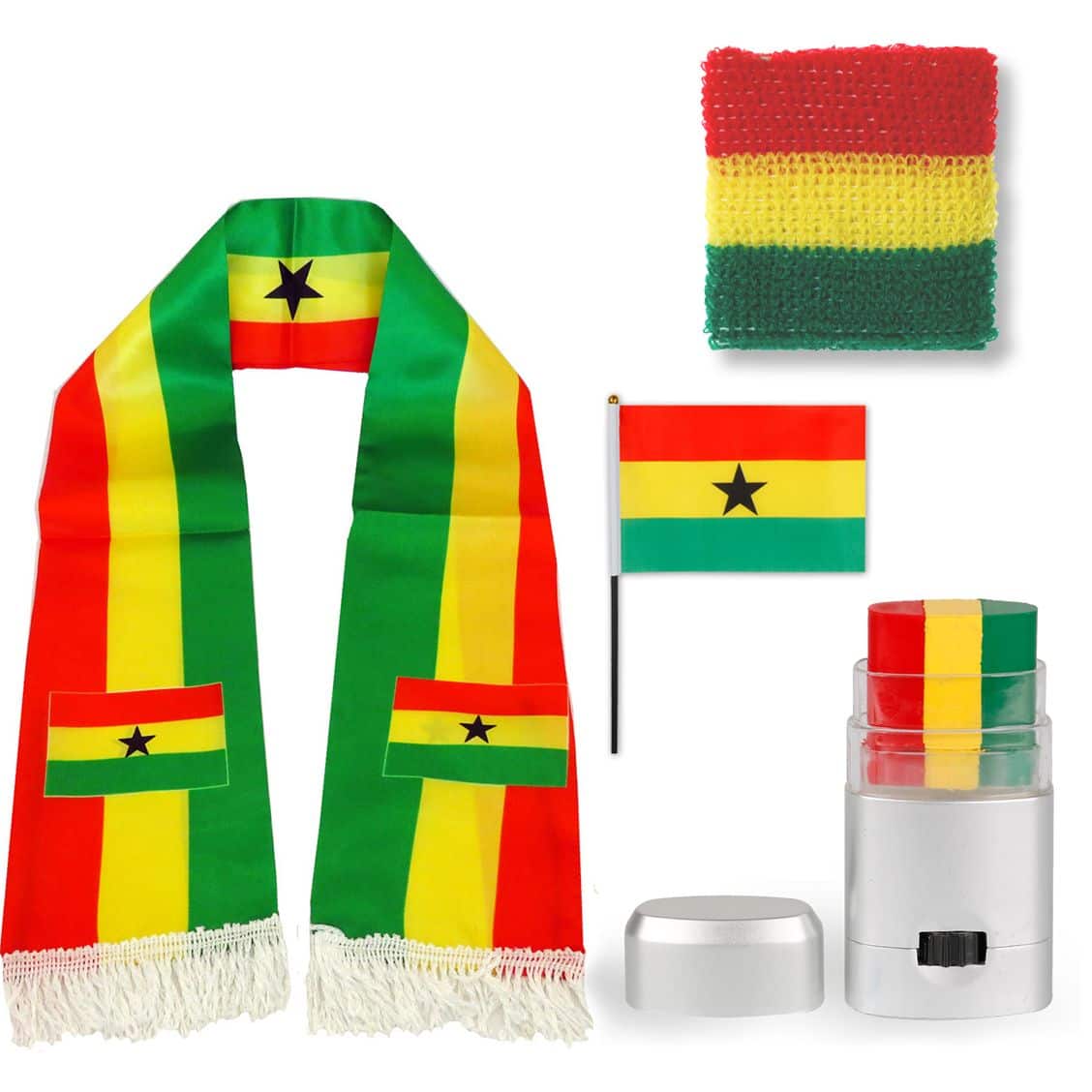 FAN PAKET EM "Ghana" Fußball Schal Schminke Schweißband Mini Flagge