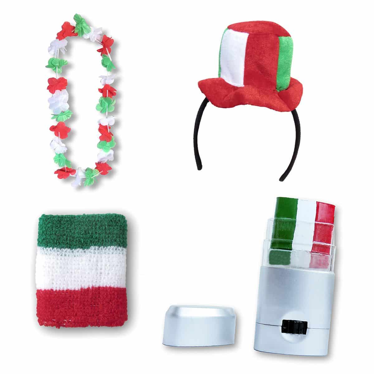 Fanset "Wales" Mini Zylinder Haarreif Blumenkette Schminkstift Schweißband