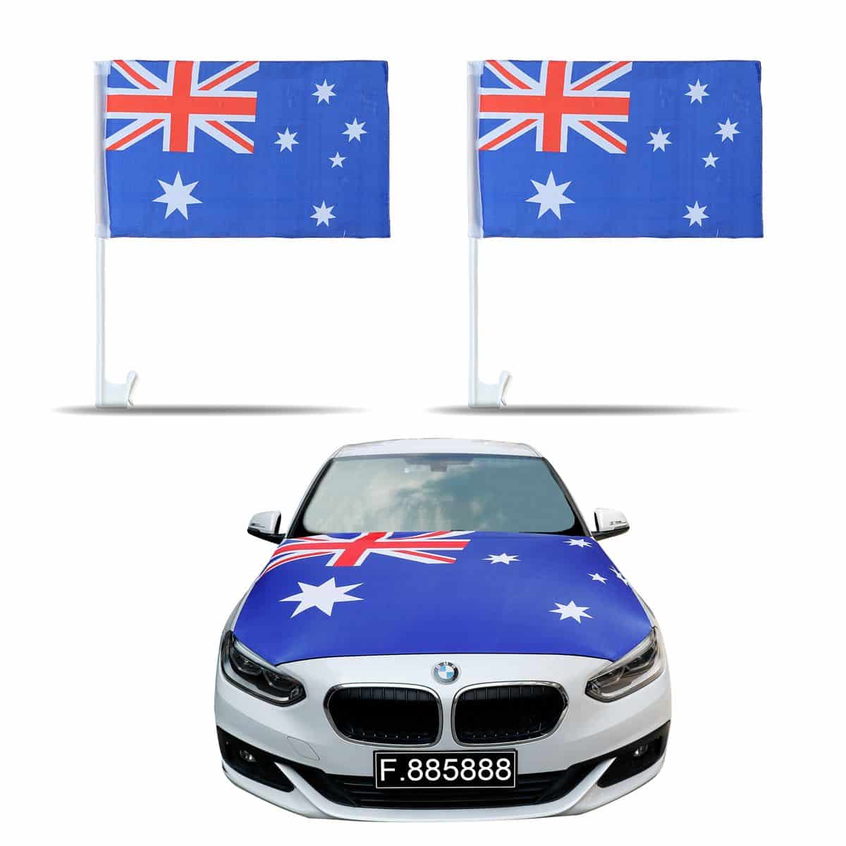 Auto Fan Set Australien Fan-Set-10 – Motorhaubenfahne & 2 Fensterfahnen (3 Varianten)