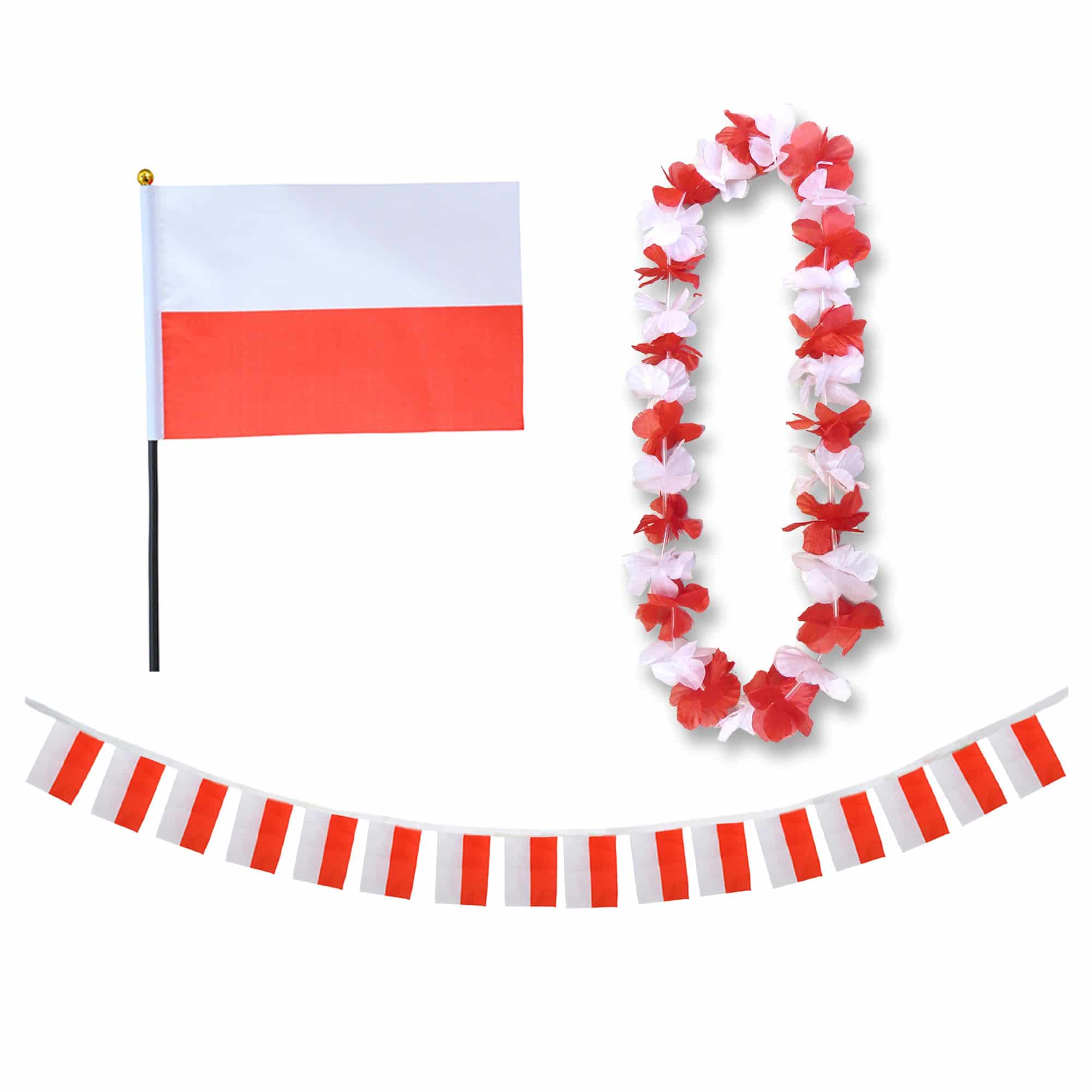 FANSET EM Fußball "Polen" Poland Polska Girlande Mini Hand Flagge Hawaiikette