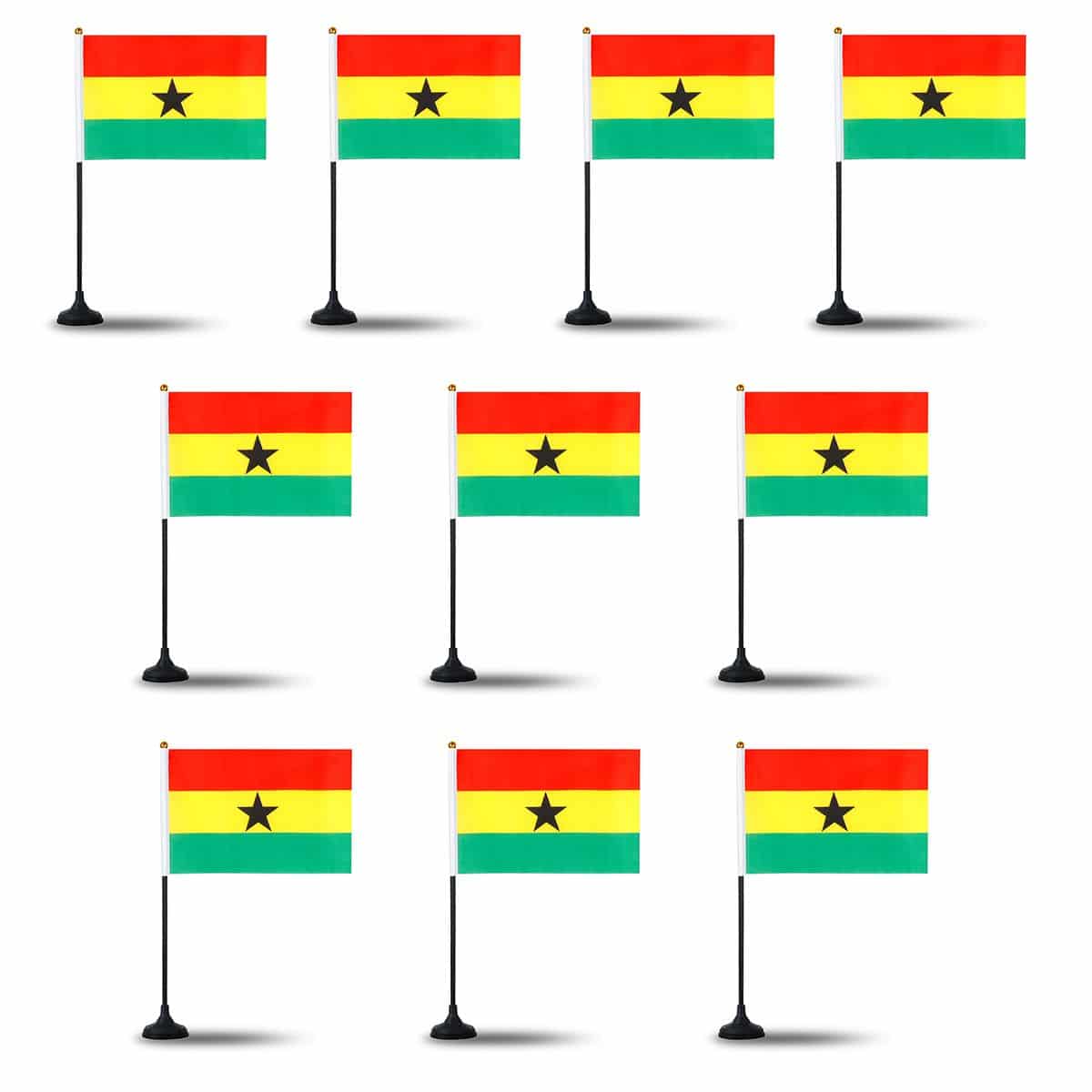 Mini Handfahnen mit Tischständer Fuß 10 Stück Set "Ghana" EM WM Flaggen Fanartikel
